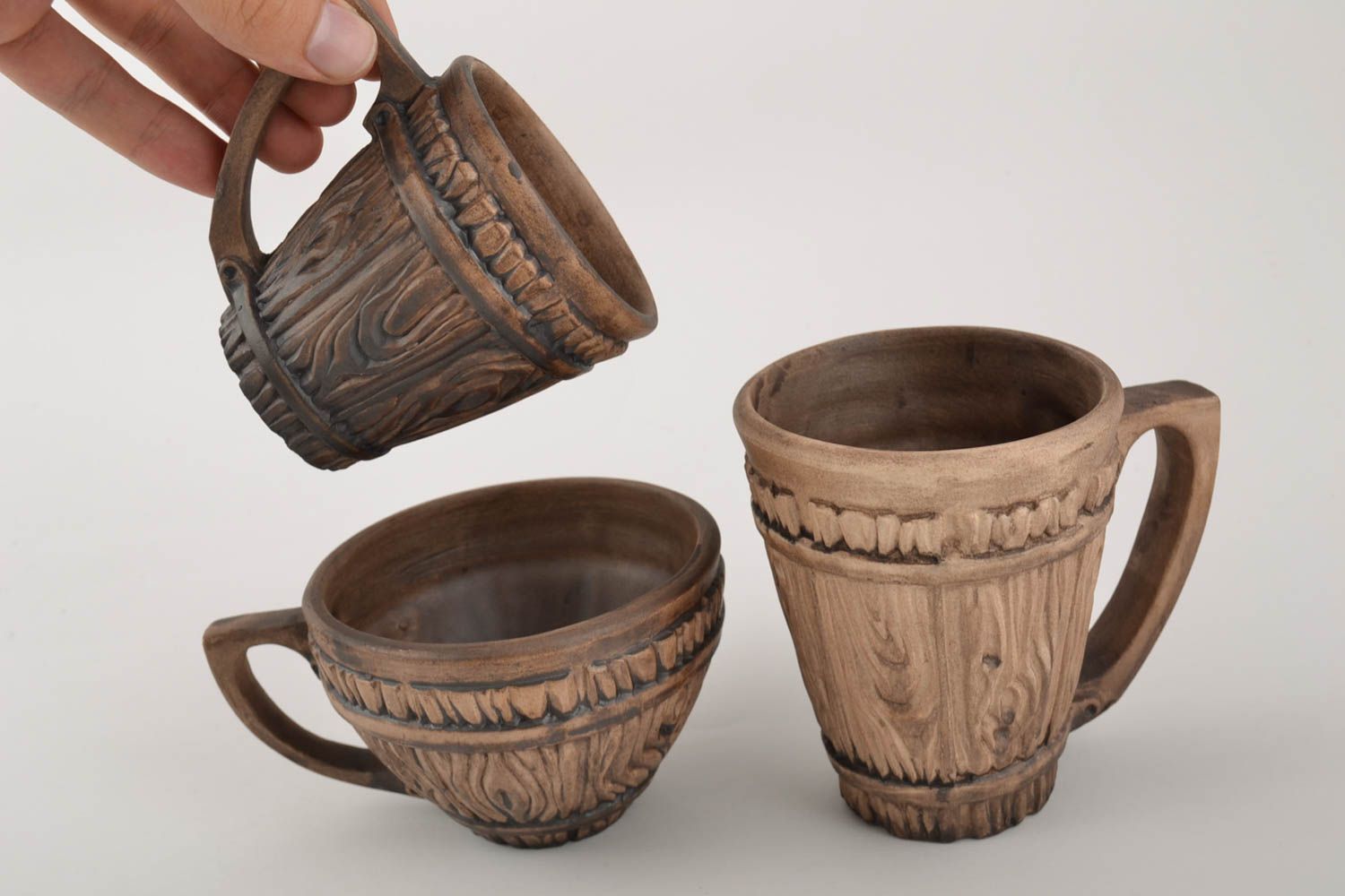 Juego de tazas cerámicas artesanales originales 2 piezas de 250 l y 1 de 330 ml foto 4