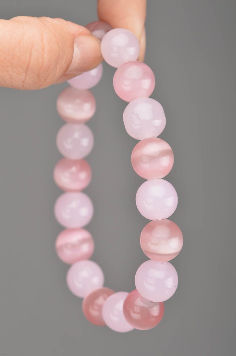 Beautiful stylish handmade designer elastic bracelet with gentle pink beads photo 2