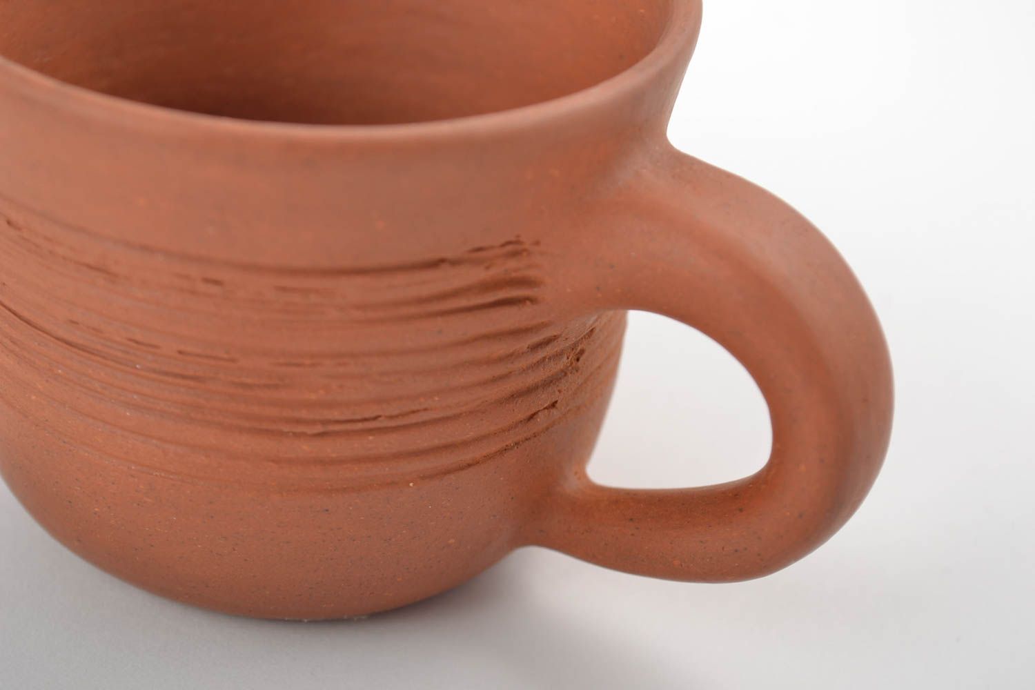 5 oz terracotta clay Mexican style coffee cup with handle and no pattern photo 5