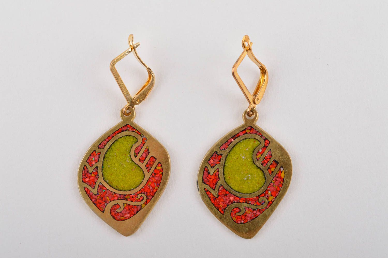 Handmade natural stone earrings bright long earrings brass accessory gift photo 3