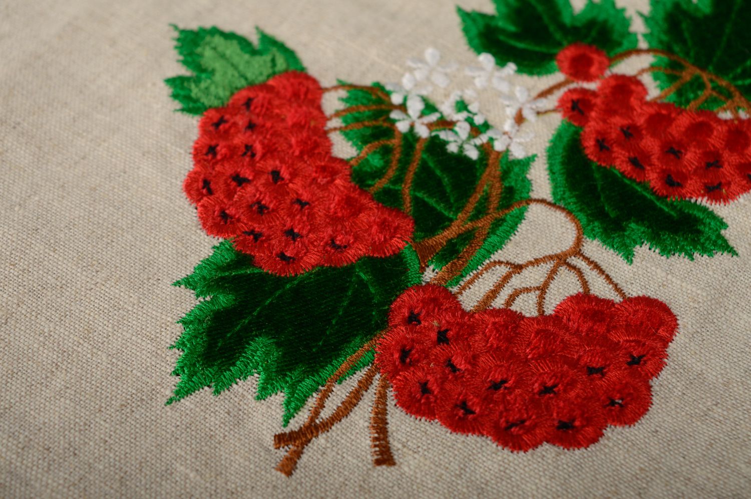 Satin stitch embroidered napkin Guelder-rose  photo 2