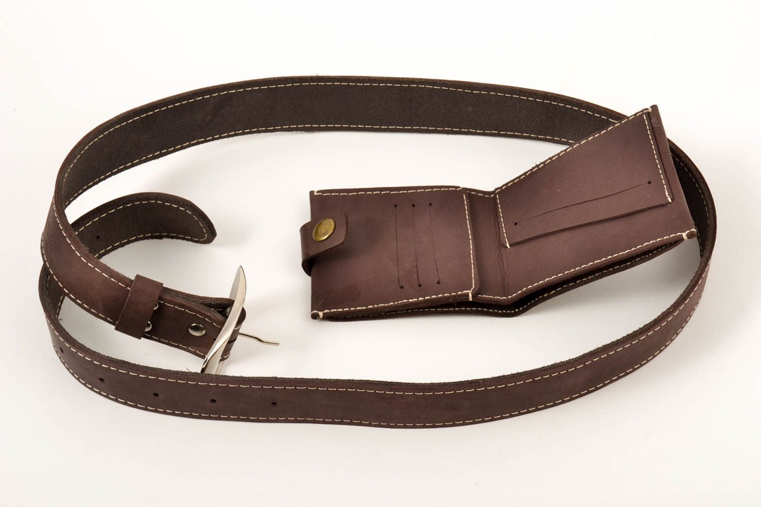 Кожаный кошелек ручной работы кожаные аксессуары 2 штуки ремень мужской темные фото 2
