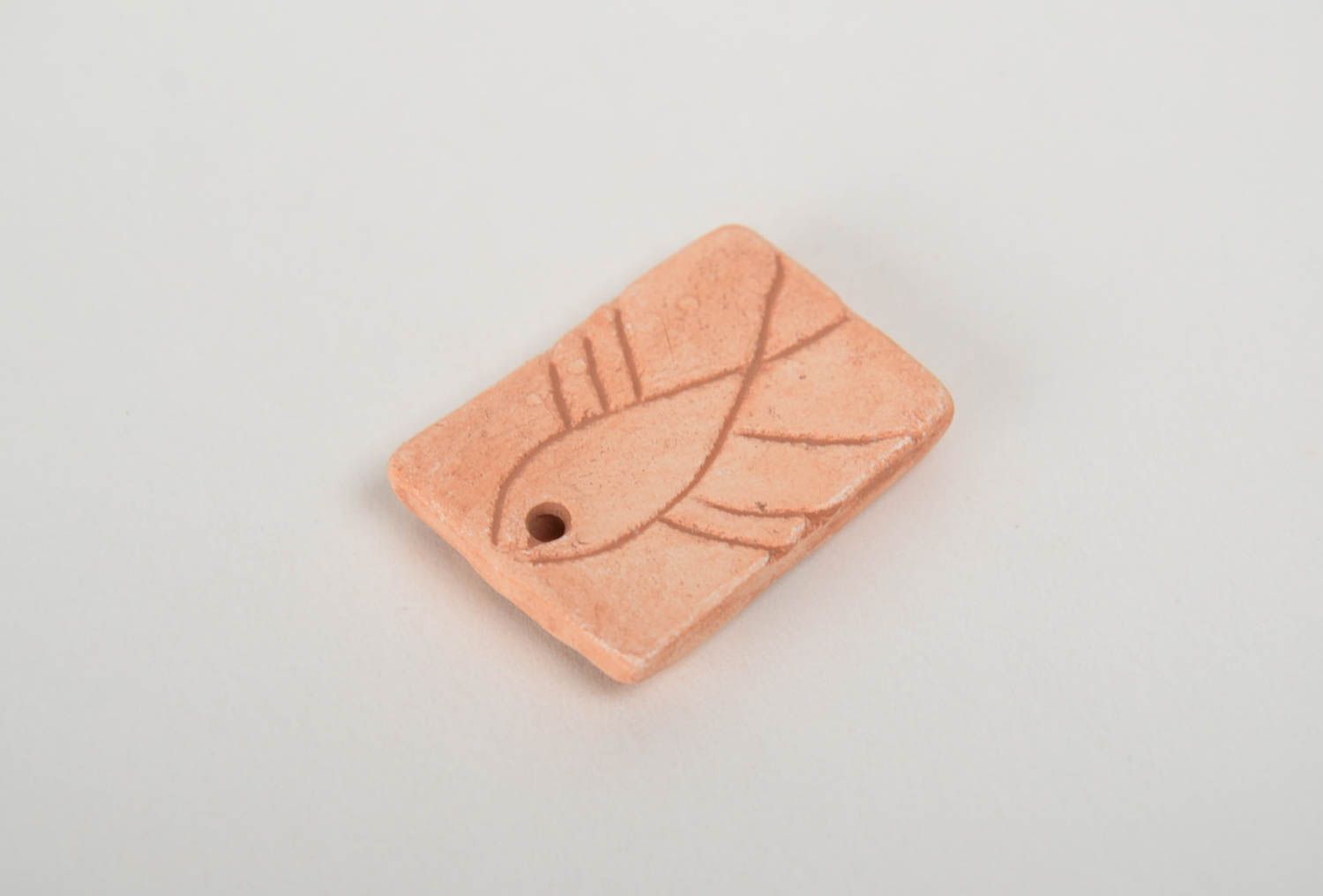 Small flat handmade ceramic pendant with one opening without cord jewelry supply photo 3
