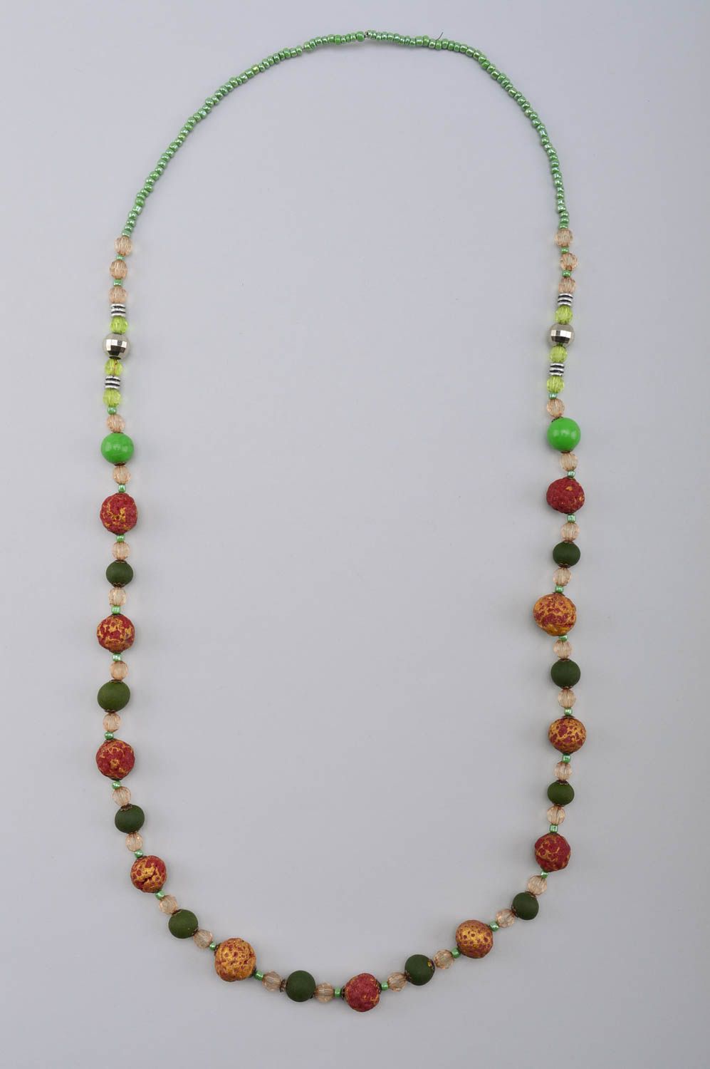 Langes Damen Collier handmade Polymer Schmuck Accessoire für Frauen grün braun foto 3