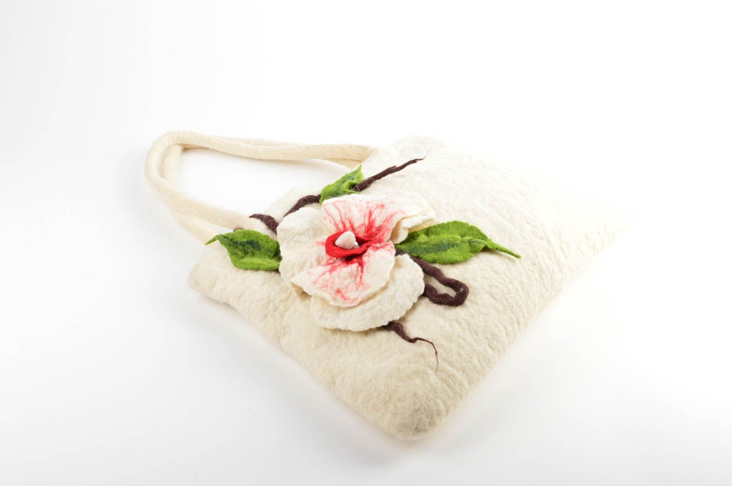 Tasche aus Wolle handmade Accessoire für Frauen helle Hand Tasche mit Blume foto 2
