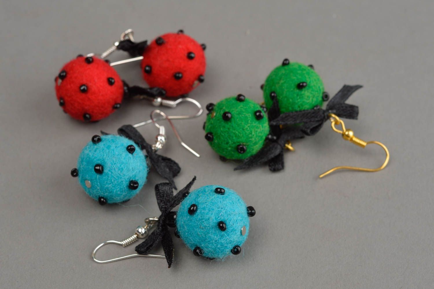 Handmade earrings dangling earrings felted balls handcrafted jewelry photo 5