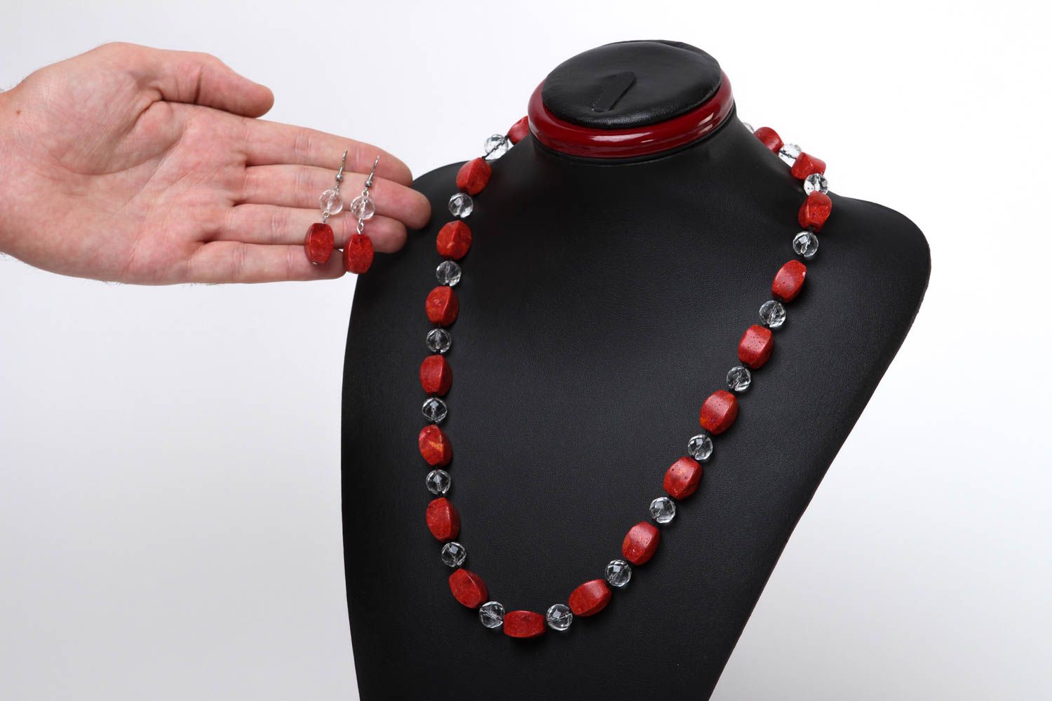Juego de bisutería artesanal collar y pendientes de coral rojo regalo para mujer foto 5