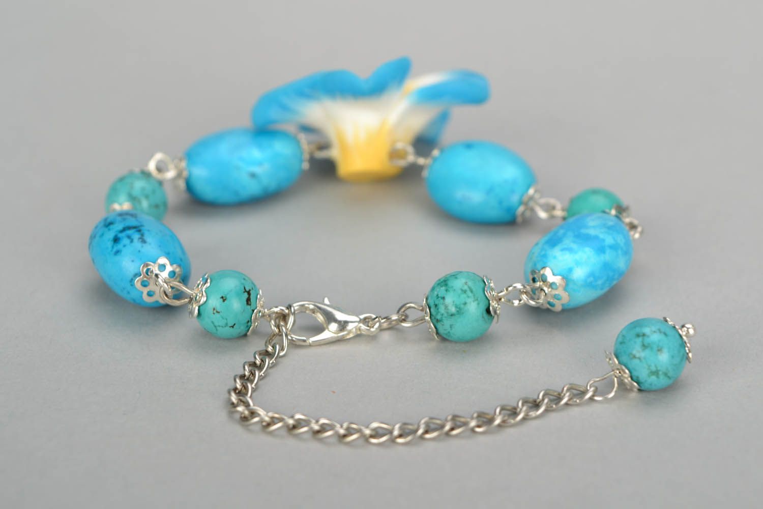 Bracelete de argila de polímero Laguna azul pulseira artesanal feminina  foto 5