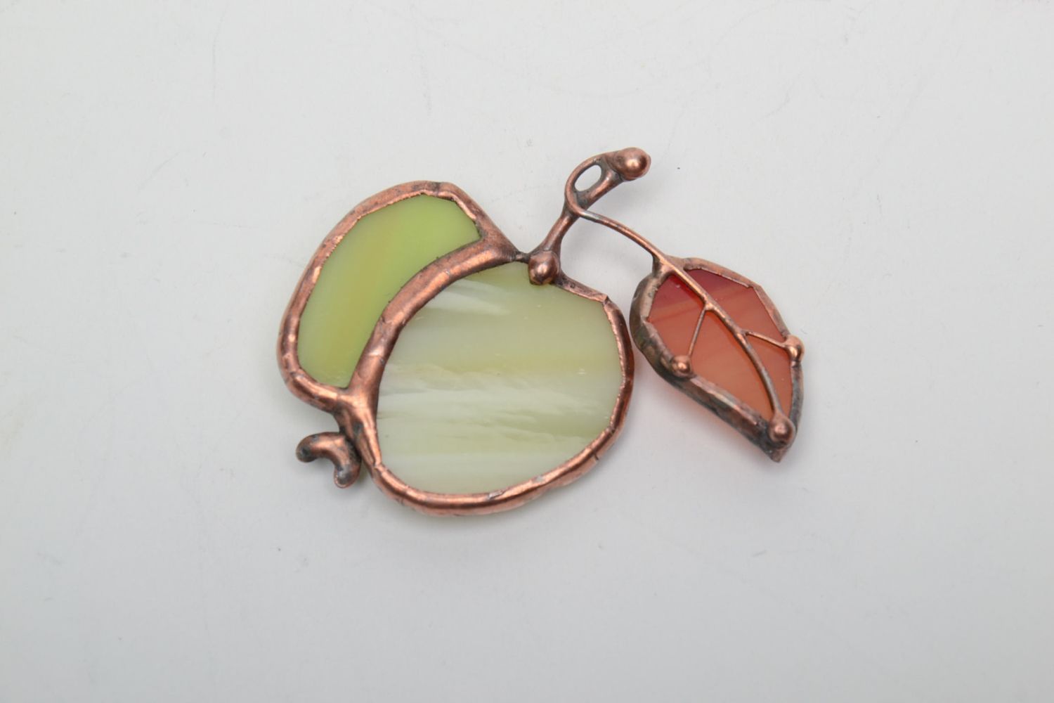 Stained glass brooch Green Apple photo 2