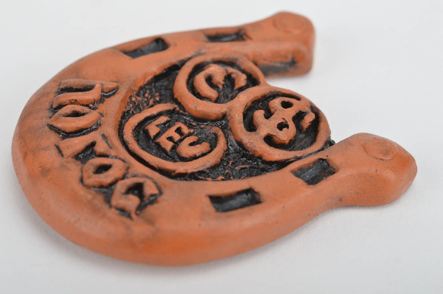 Handmade designer ceramic fridge magnet in shape of horseshoe for luck  photo 5