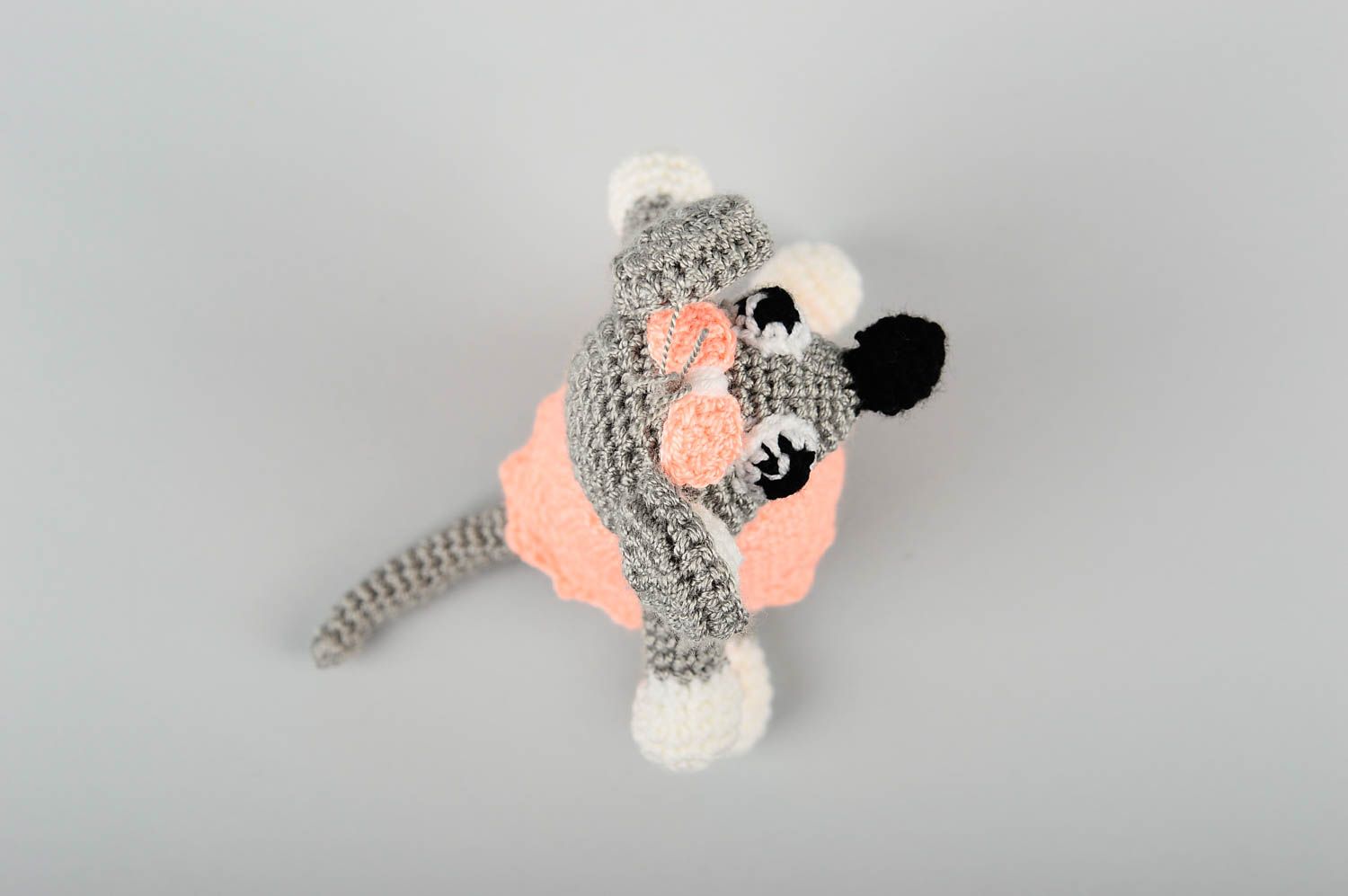 Kuscheltier Maus handgefertigt Haus Dekor Geschenk für Kinder rosa grau foto 4