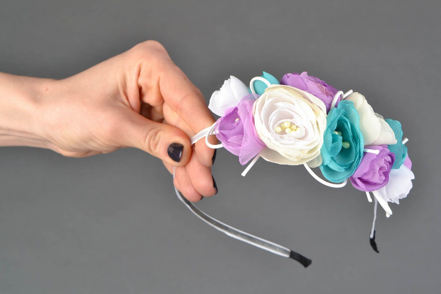 Serre-tête fleurs en tissu couleur pastel fait main accessoire pour femme photo 1