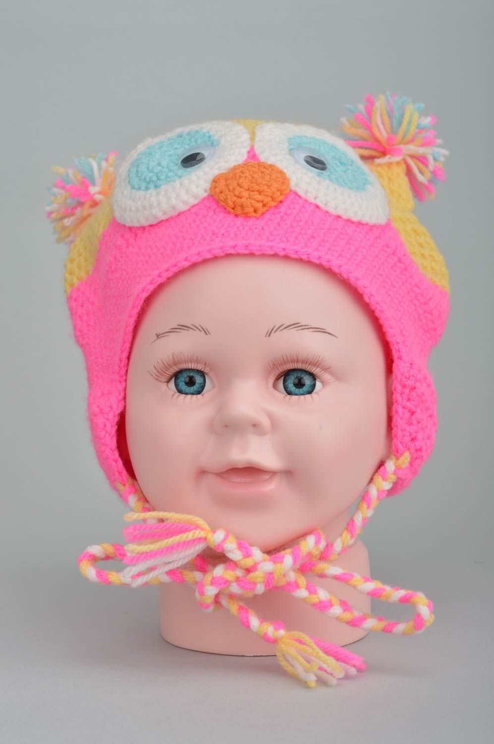 Bonnet tricoté pour bébé fait main beau vif en forme de hibou original photo 2
