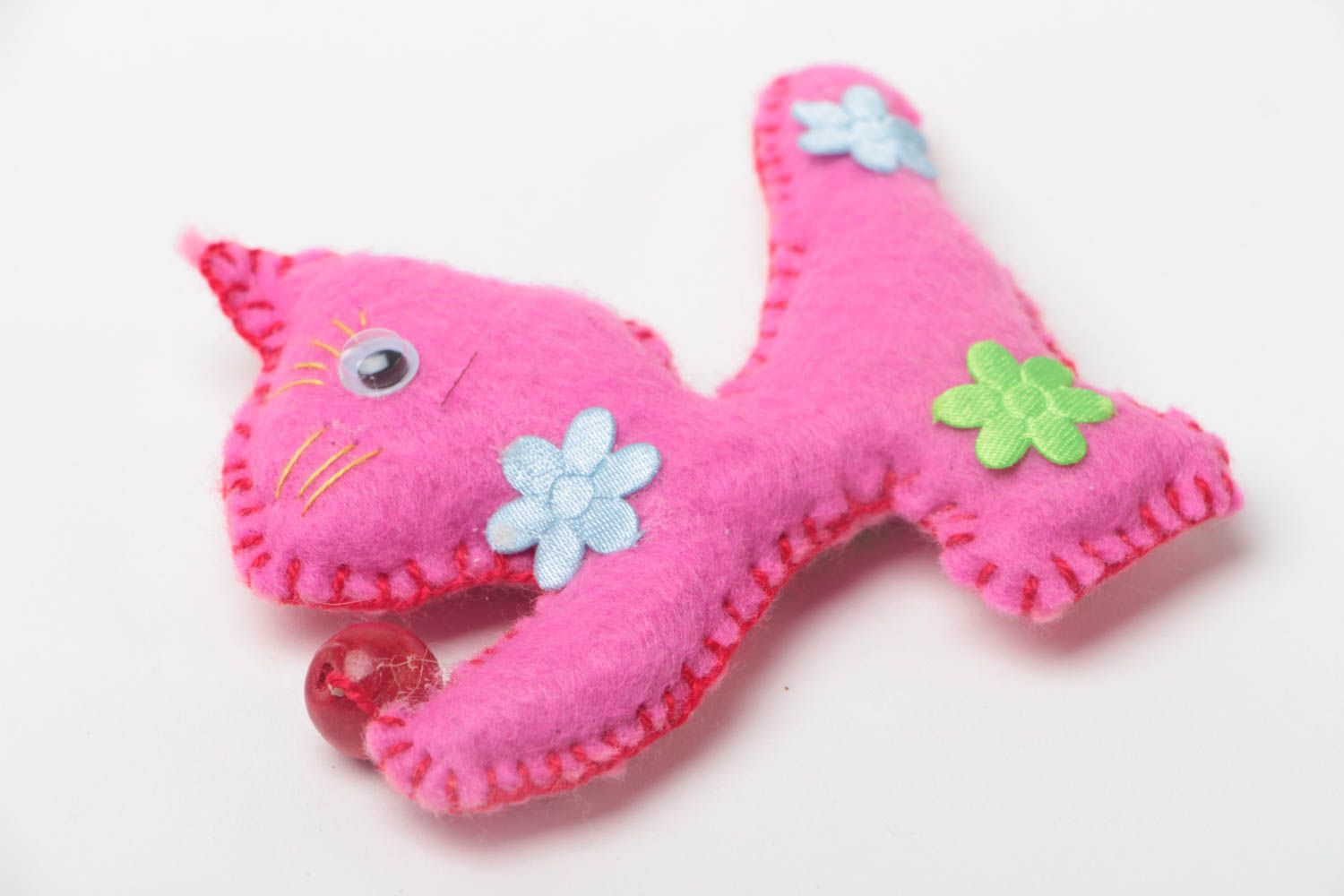 Мягкая игрушка ручной работы котик розовый фетровый красивый оригинальный фото 2