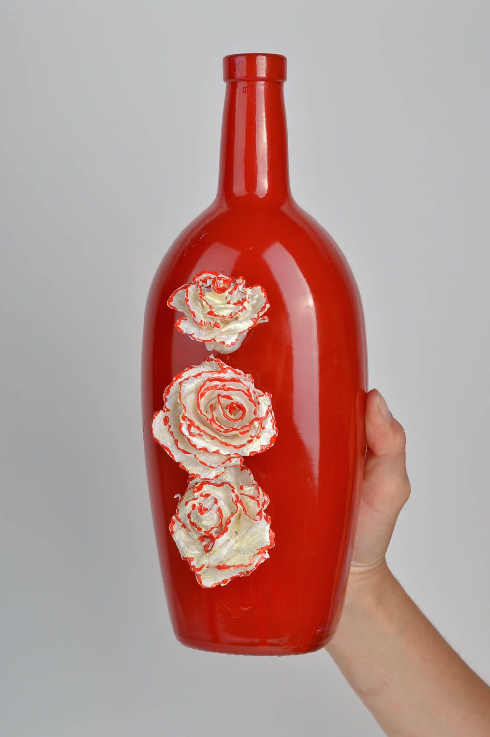 Hot red 11 inches glass bottle shape vase with gold roses 1,46 lb photo 5