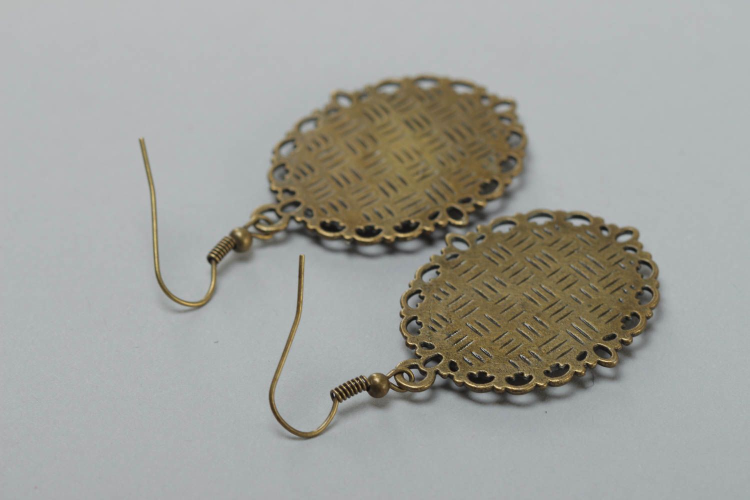 Handmade beautiful earrings with Eiffel Tower prints oval openwork accessory photo 4
