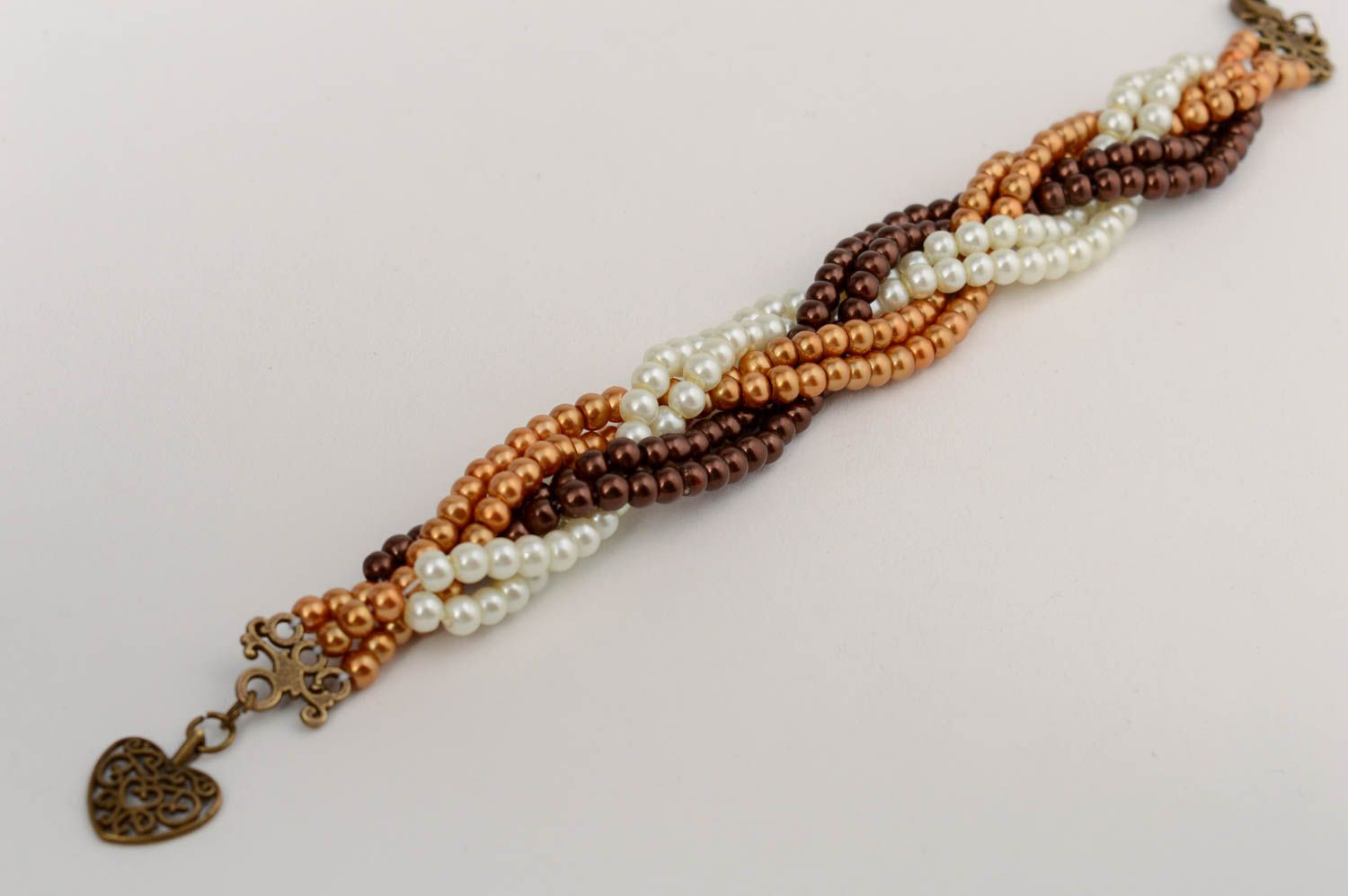 Pulsera de cuentas de perlas de cerámica artesanal original marrón para mujer  foto 2
