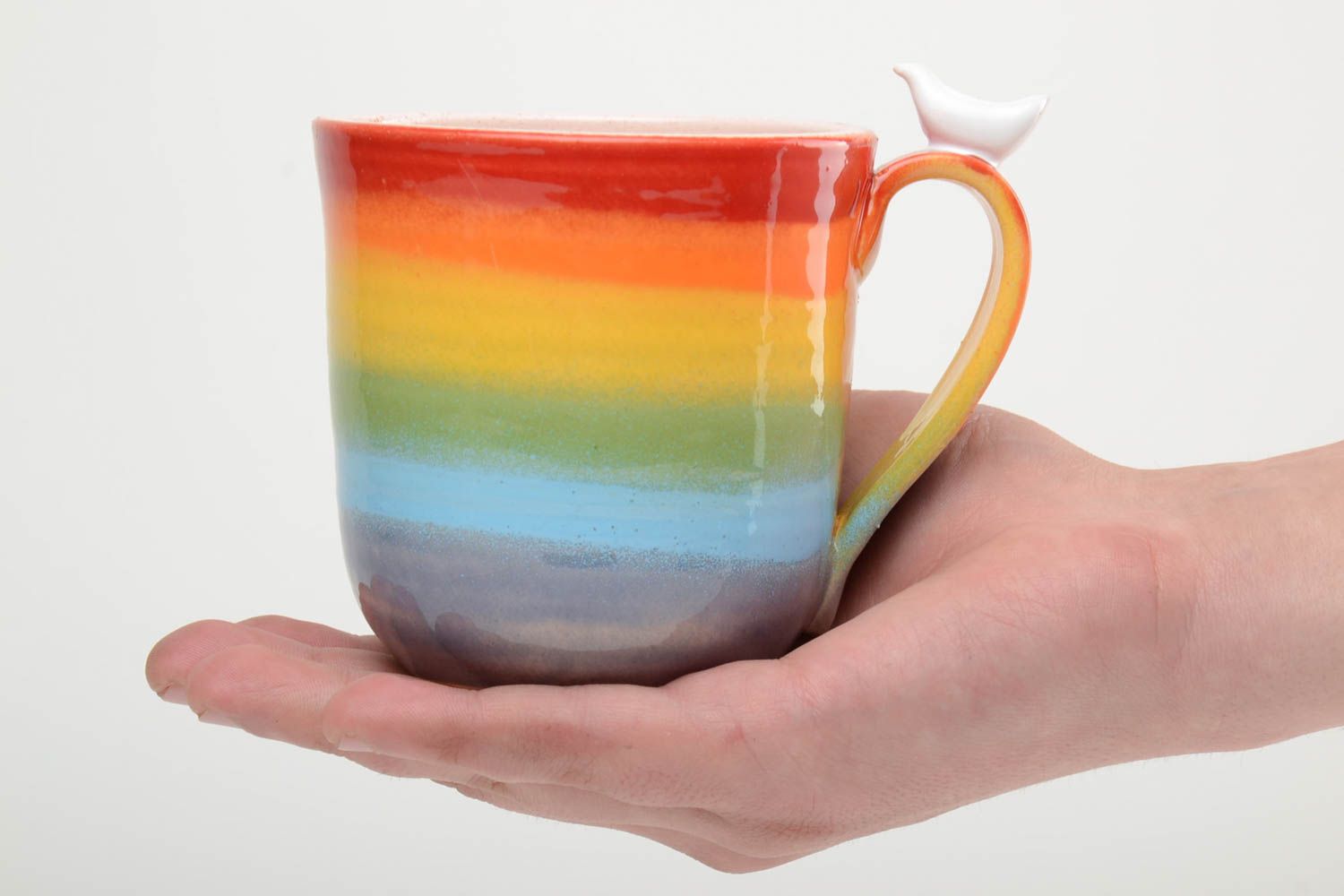 XL 13 oz porcelain bright rainbow colors drinking cup with handle photo 5