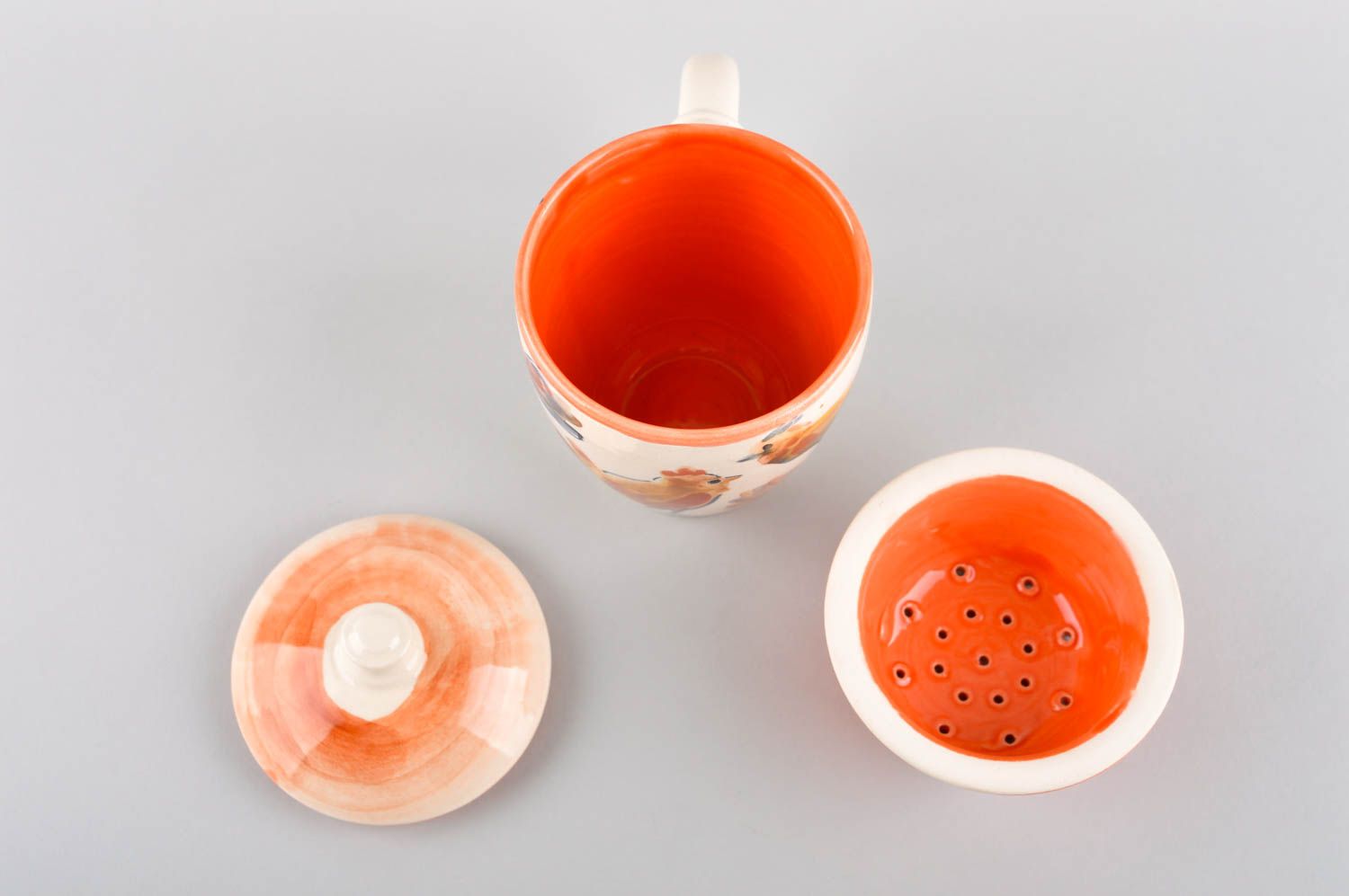Чайная чашка с фильтром и крышкой ручной работы глиняная чашка посуда для чая фото 4