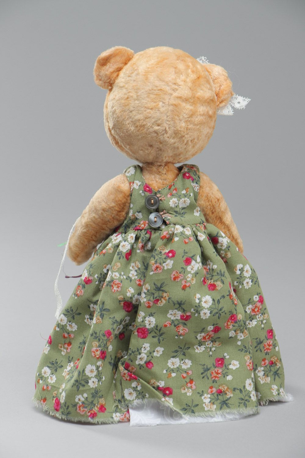 Handmade soft plush toy bear girl in long dress with floral pattern for children photo 4
