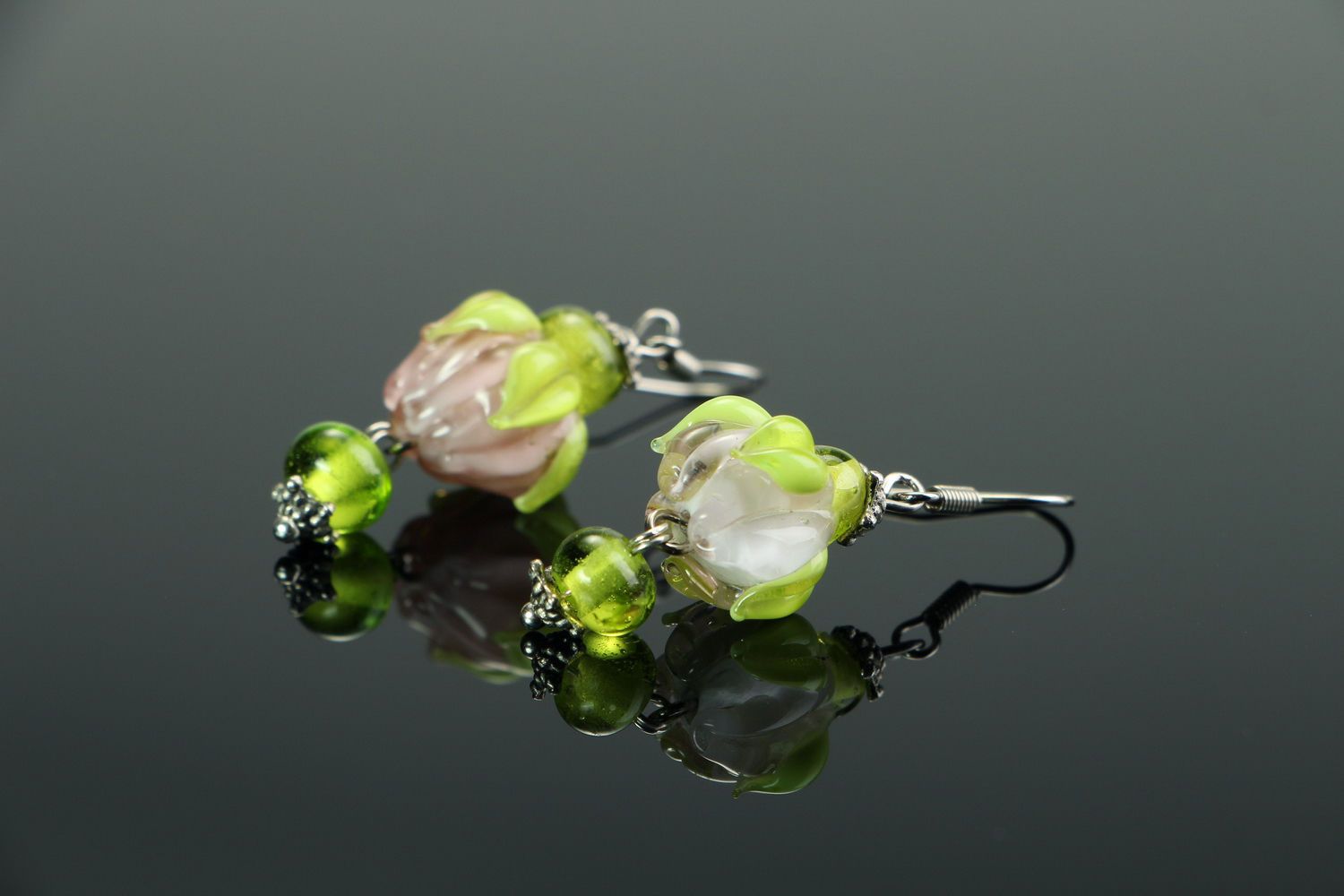 Beautiful earrings made of glass photo 1