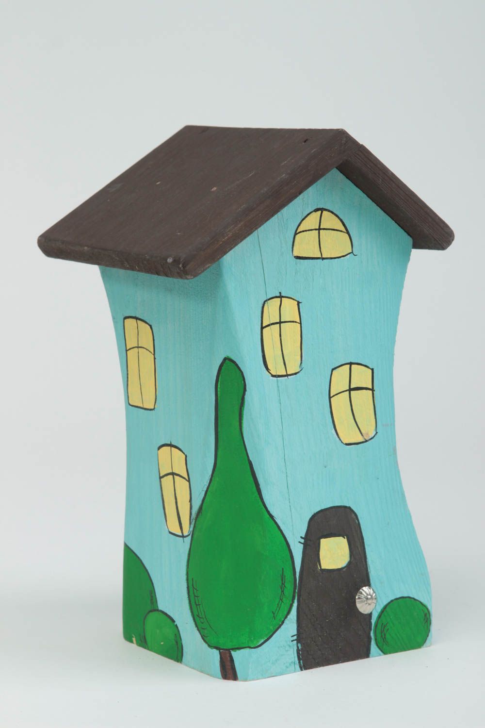 Maisonnette en bois fait main Petite statuette bleu clair design Déco intérieur photo 2