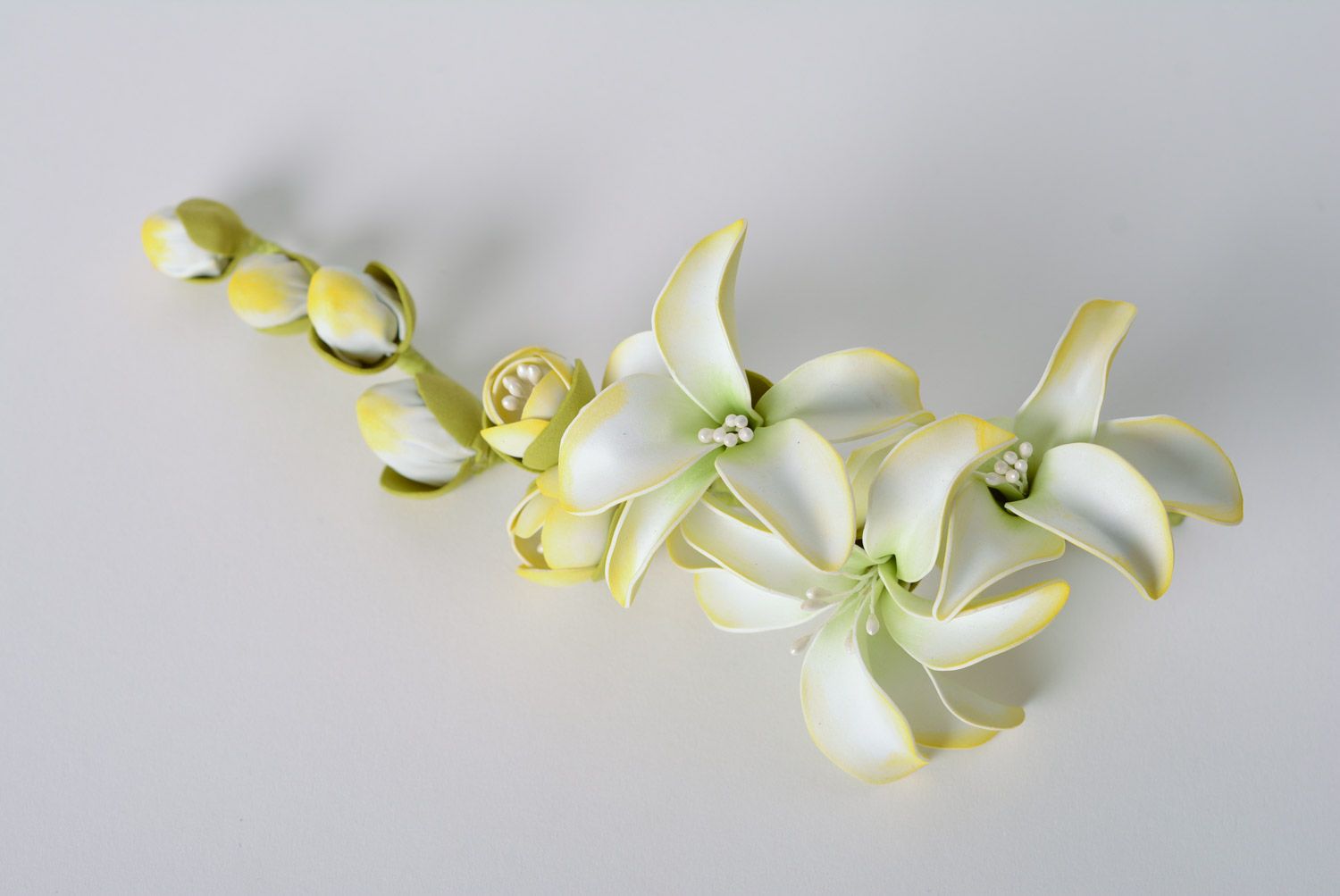 Festive handmade hair clip with volume foamiran fabric flowers photo 1