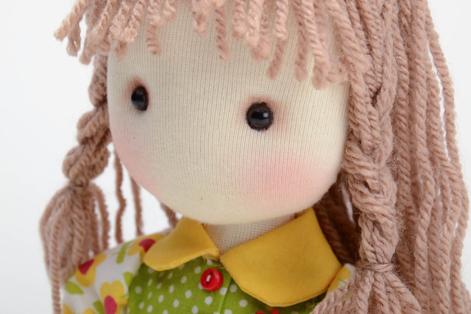 Handmade designer soft doll sewn of cotton fabric girl in floral dress photo 3