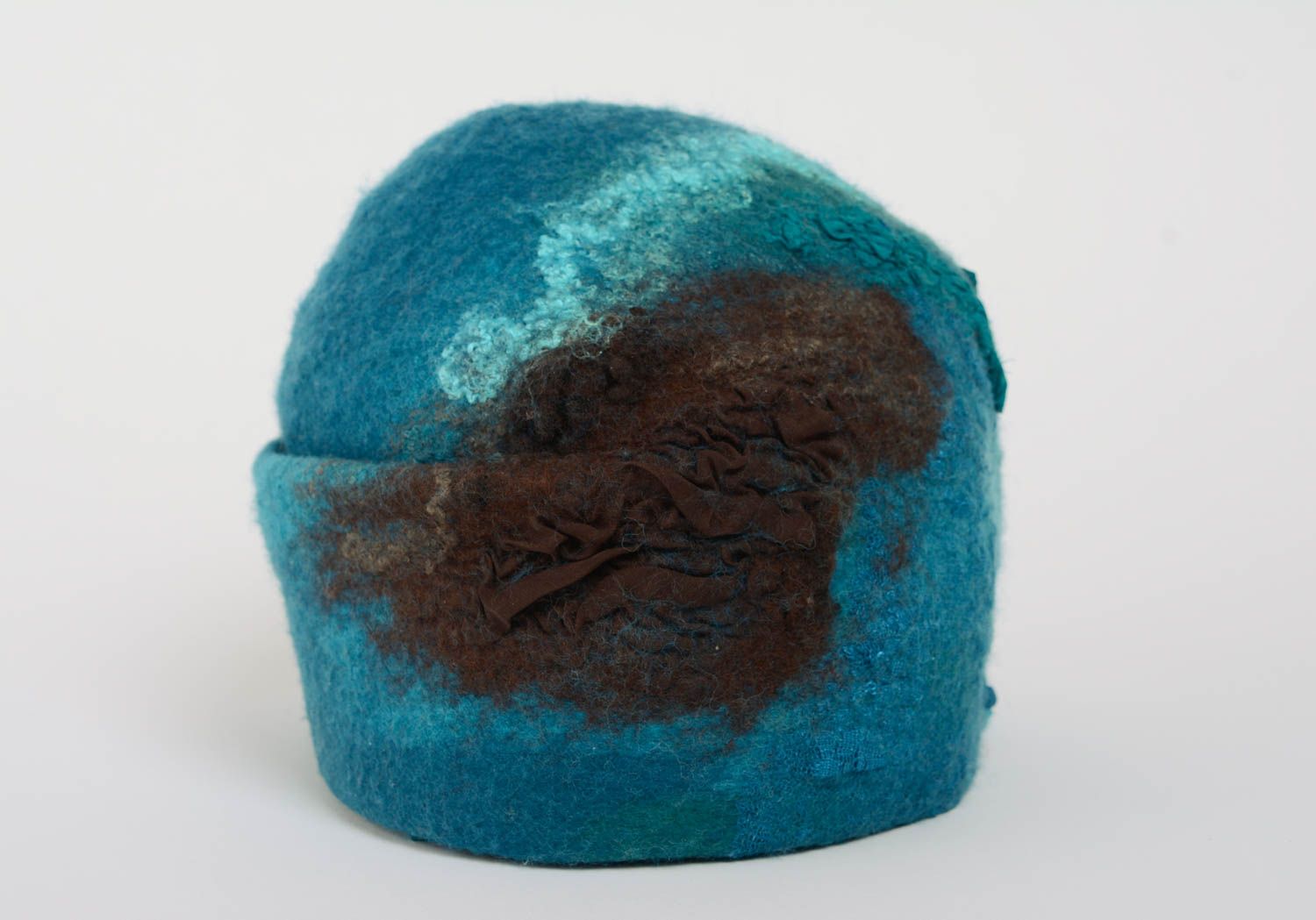 Originelle blaue Mütze aus Wolle warm schön Winteraccessoire für Frauen  foto 1