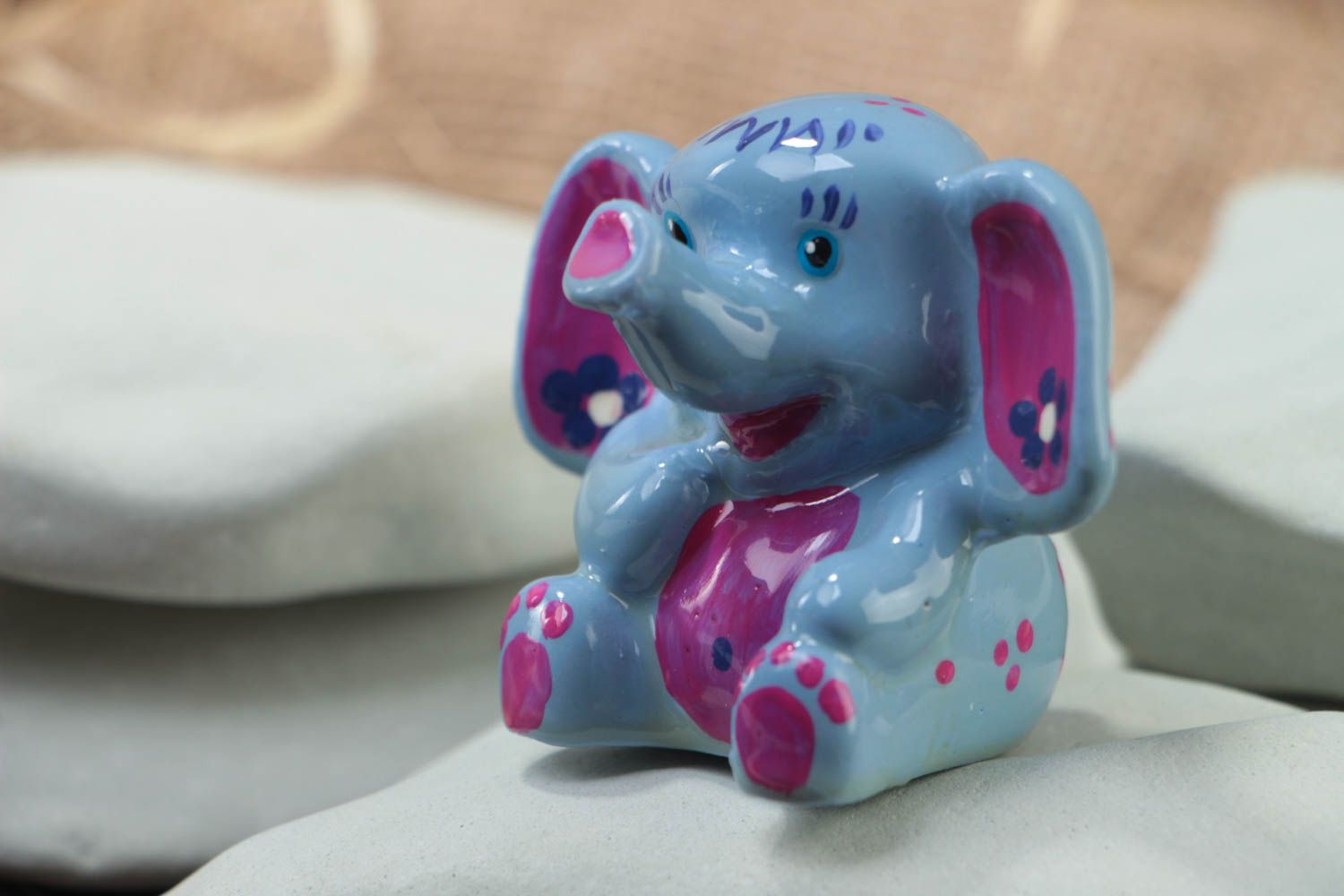 Small handmade plaster statuette of elephant with painting for interior decor photo 1