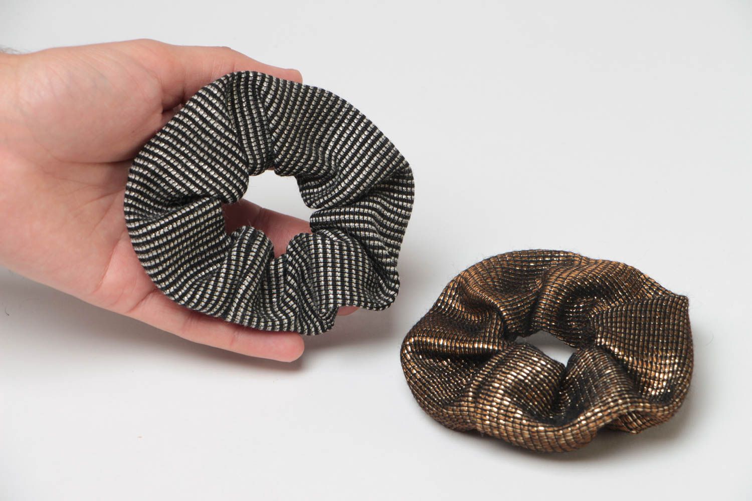 Set of 2 homemade designer decorative hair bands sewn of brocade fabric photo 5