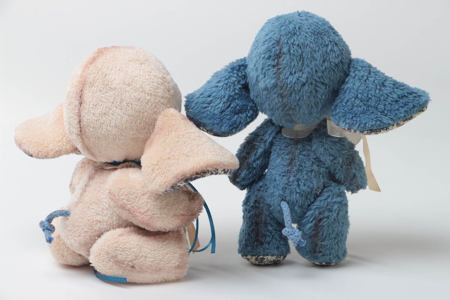 Set of 2 handmade designer soft toys blue and beige elephants for children photo 4