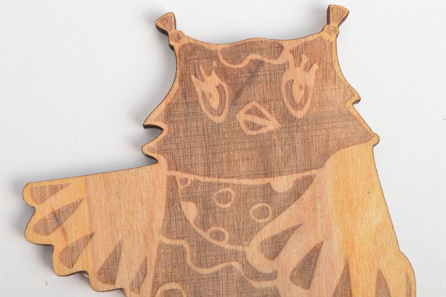 Sujet à décorer en bois brut fait main figurine chouette plate pour serviettage photo 4