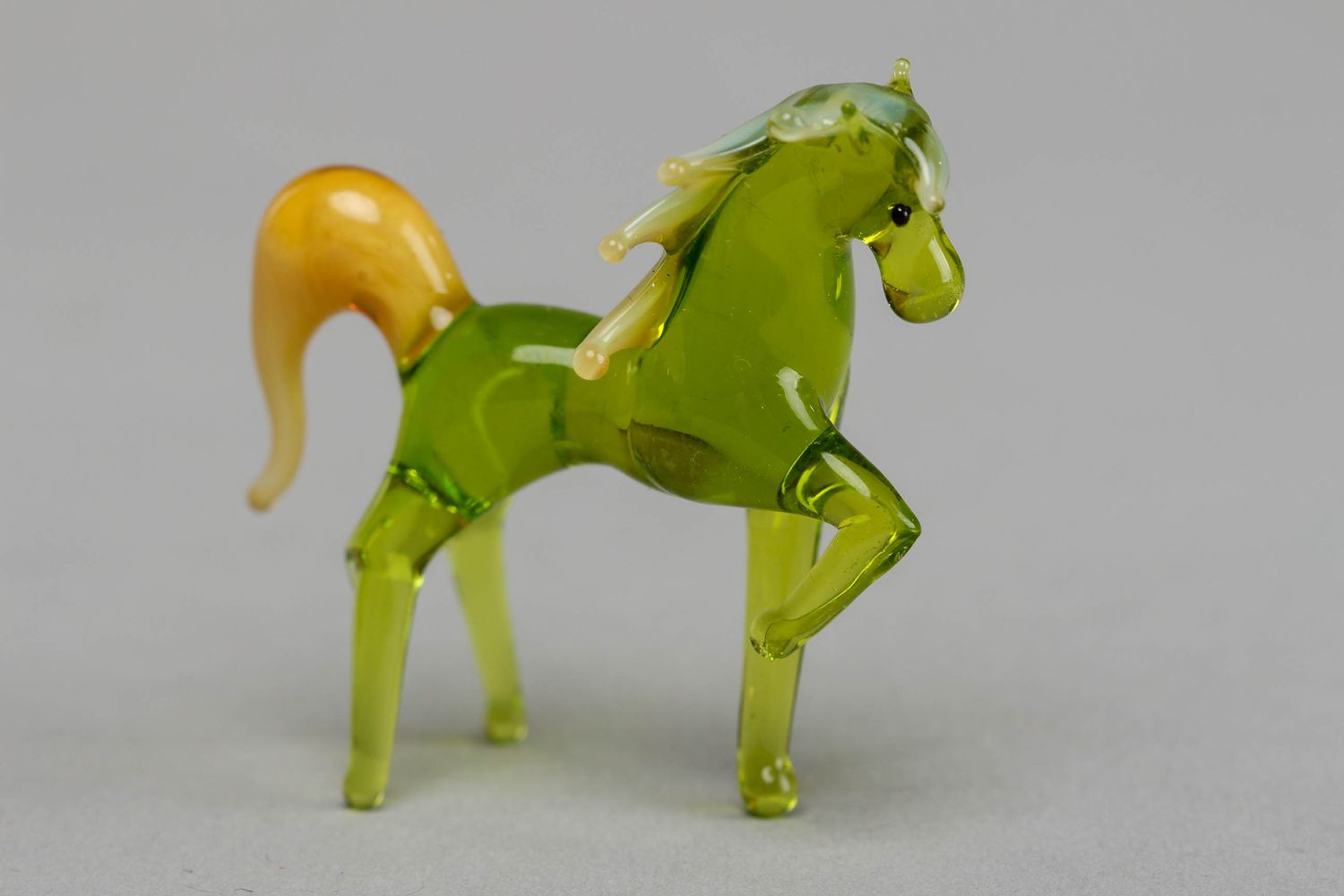 Handmade lampwork glass figurine Green Horse photo 1