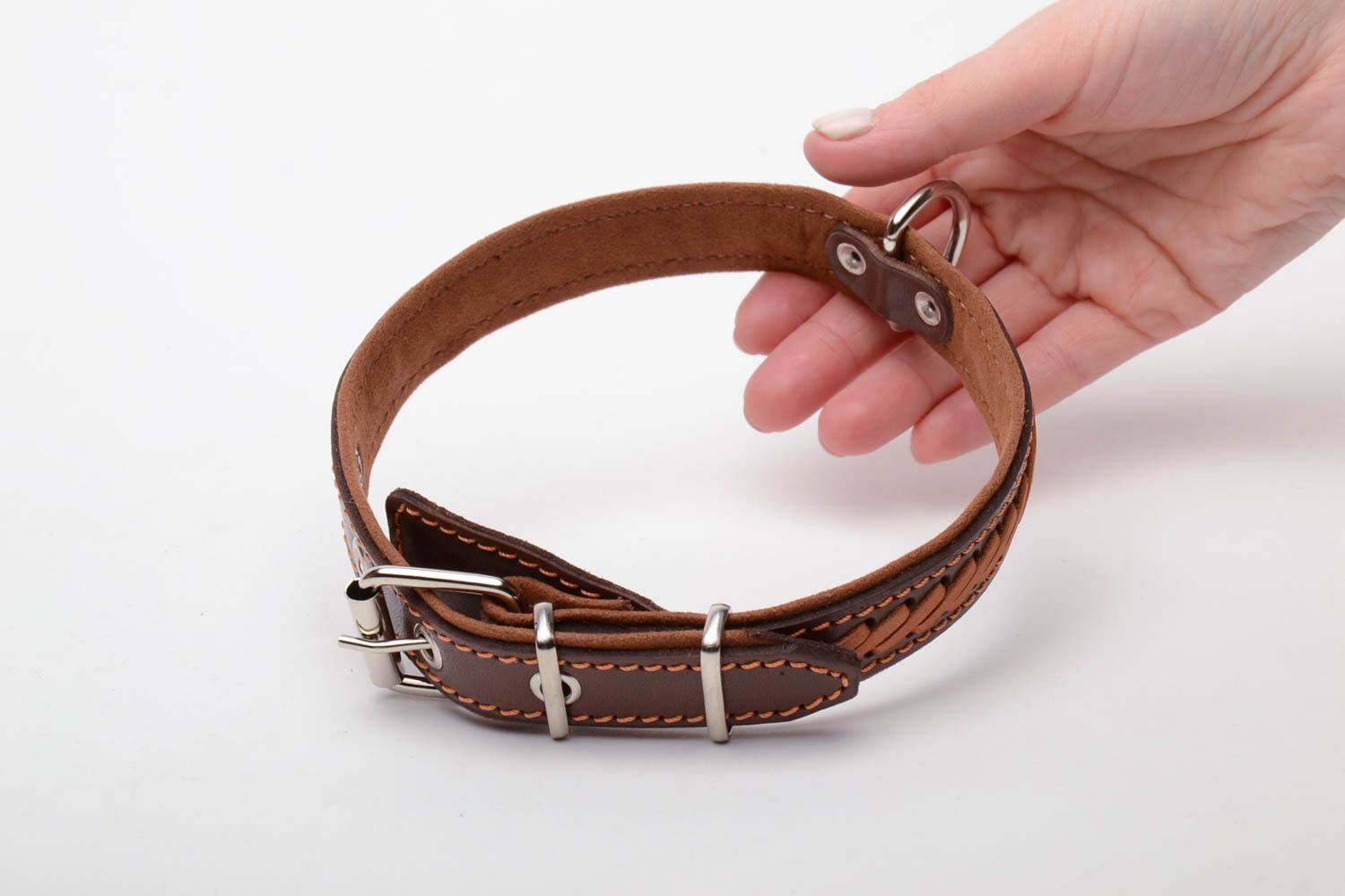 Genuine leather dog collar photo 5