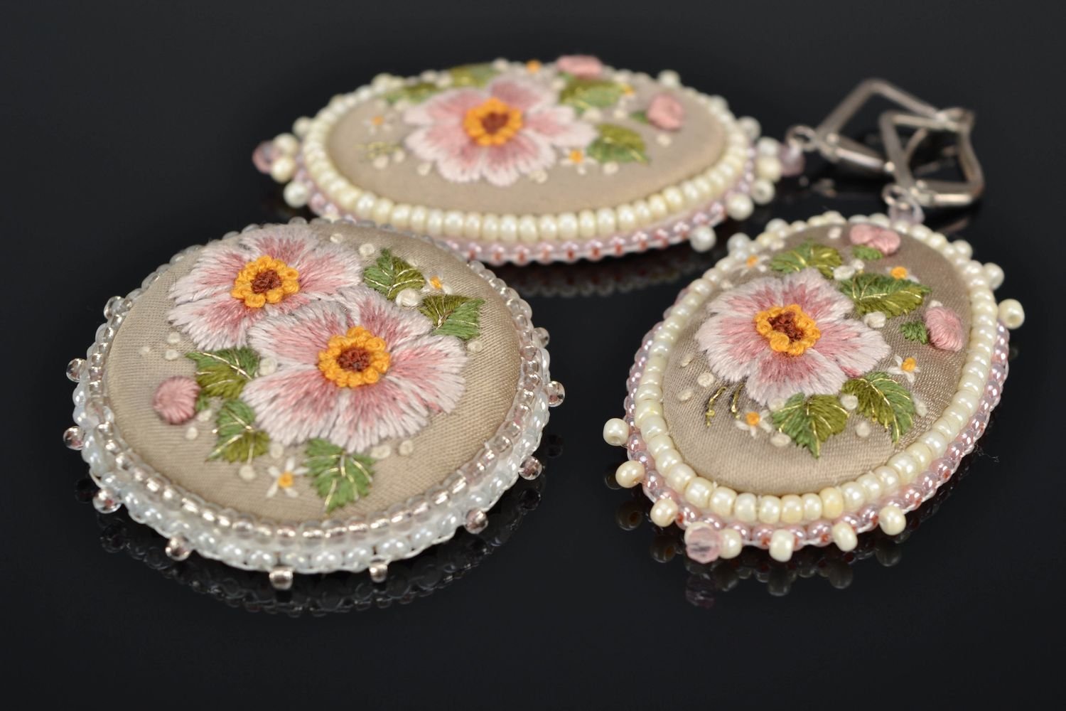 Festive earrings and brooch with embroidery Briar photo 1