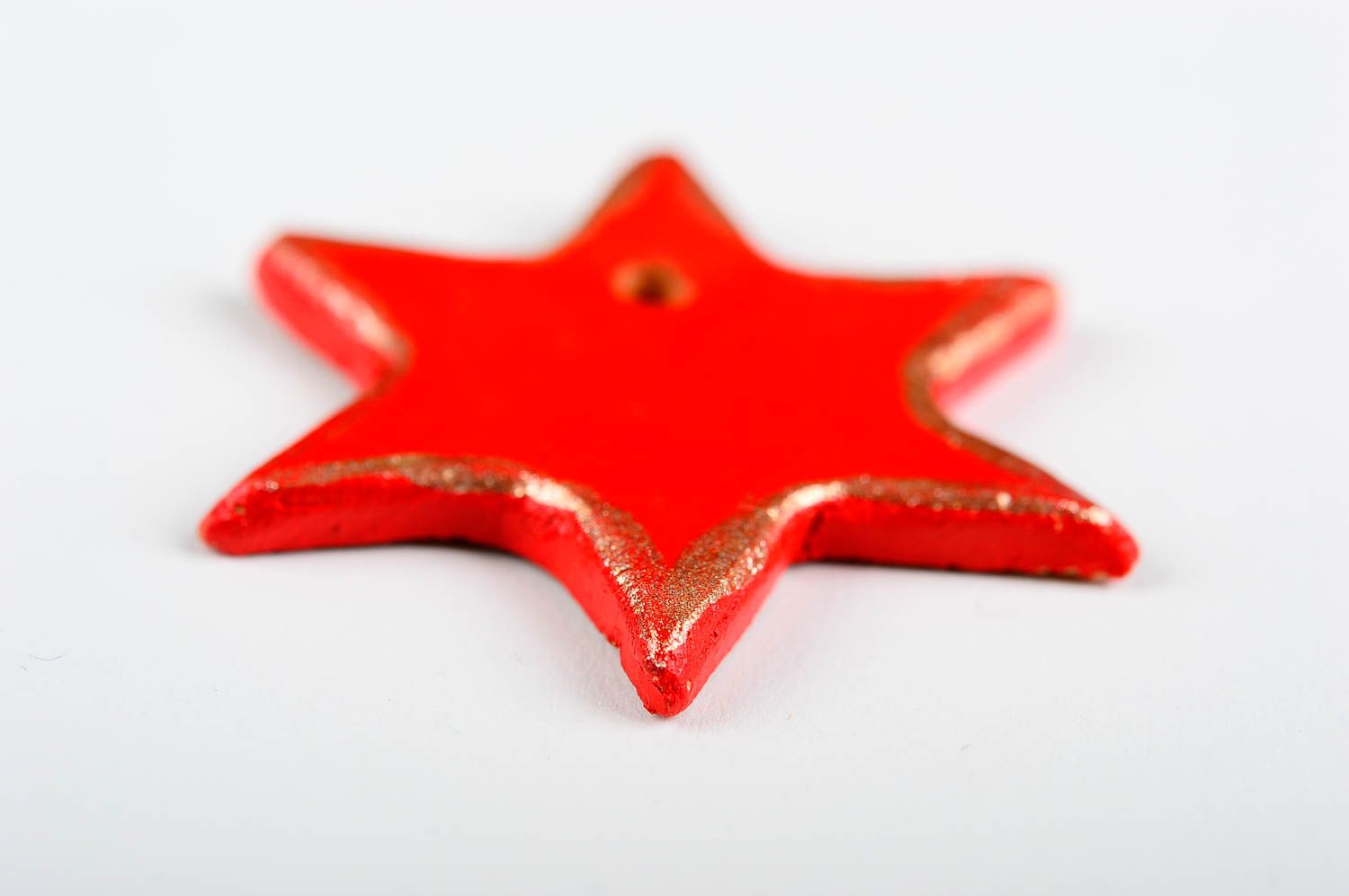 Игрушка на елку хэнд мэйд декор для дома глиняная игрушка в виде красной звезды фото 4
