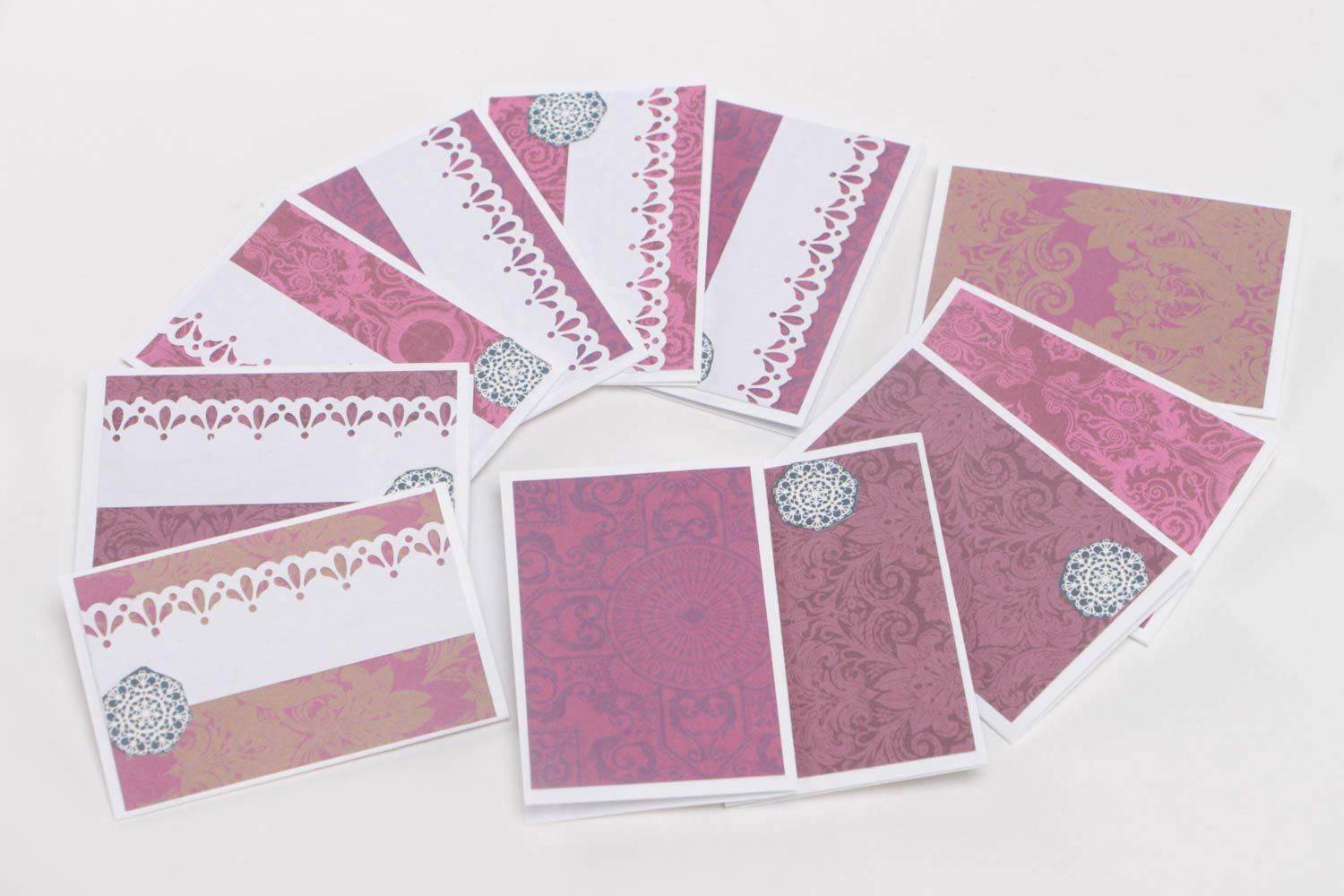 Set of 11 handmade scrapbooking wedding place cards in violet color palette photo 2