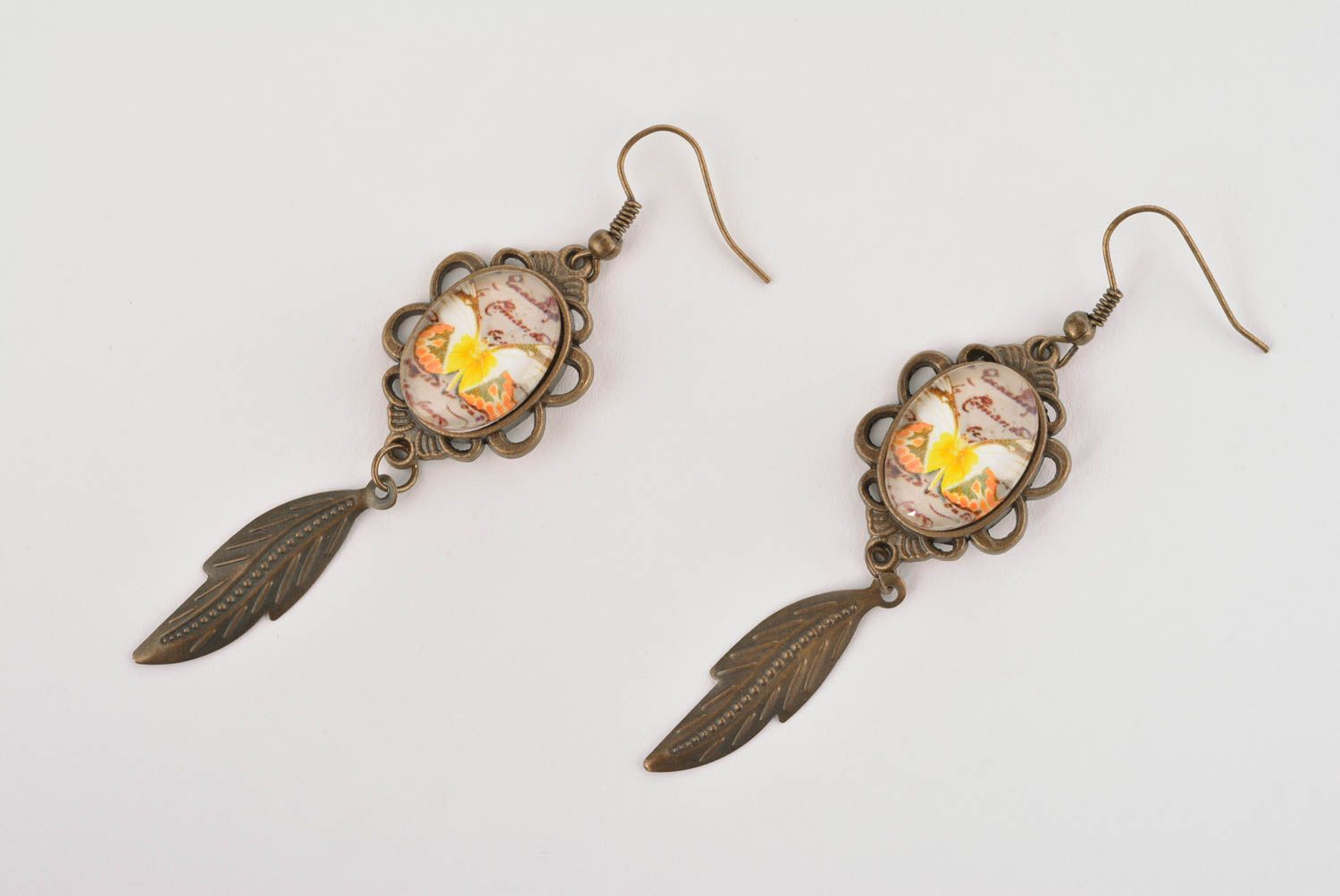 Beautiful handmade metal earrings designer glass earrings cool jewelry photo 4