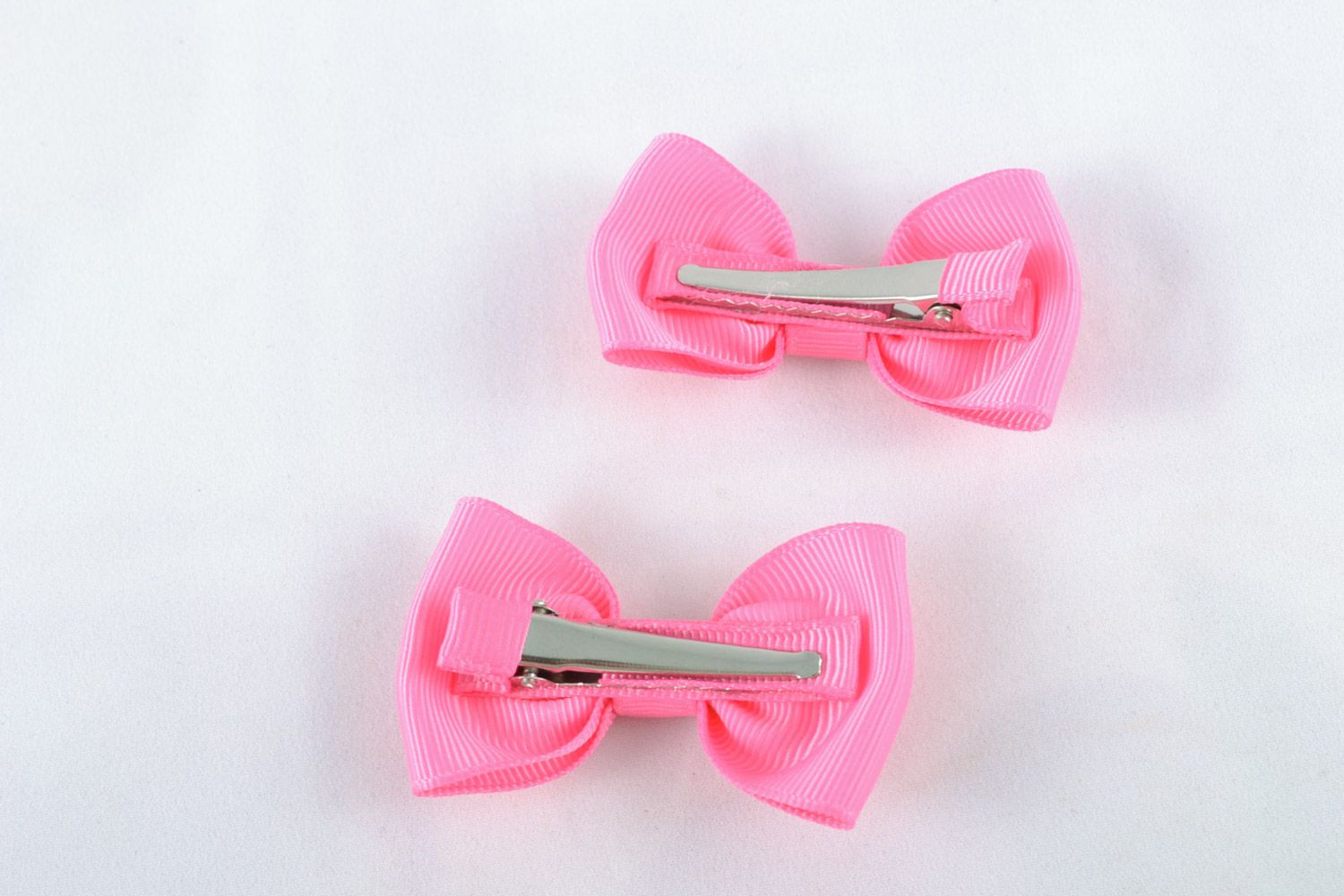 Set of handmade pink ribbon hair bows 2 pieces photo 5