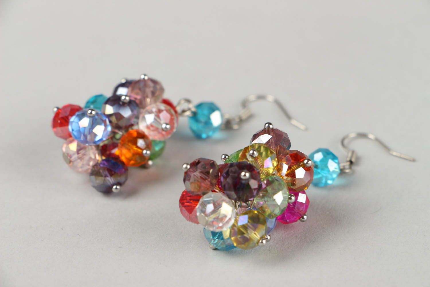 Earrings with multi-colored glass beads photo 2