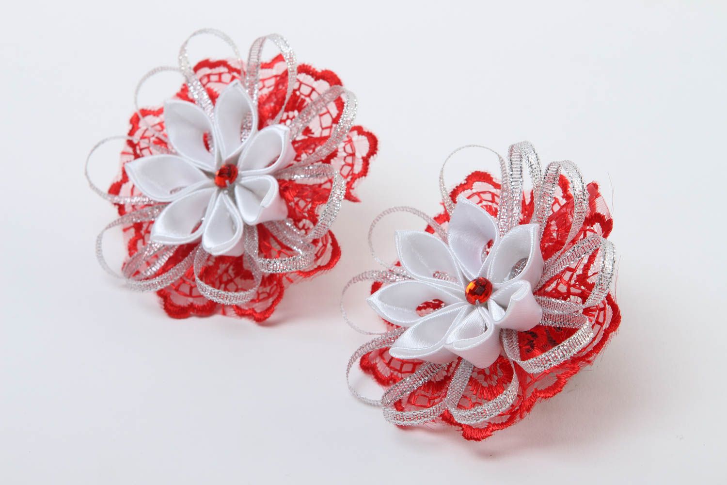 Schmuck handgemacht rote Blumen Haargummis Accessoires für Mädchen 2 Stück foto 2