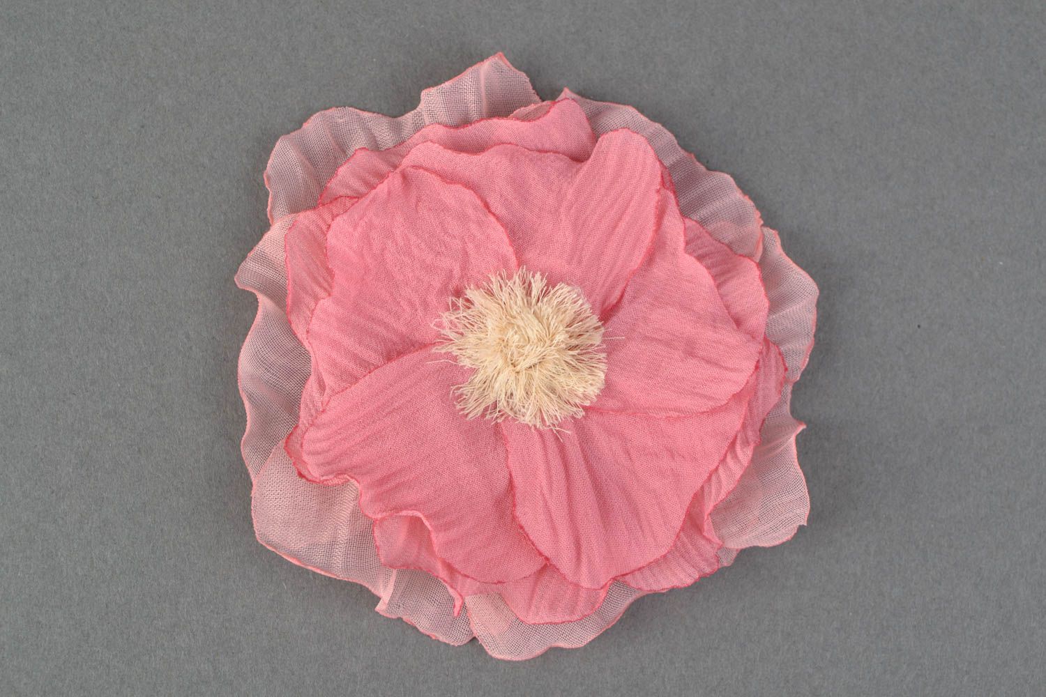 Broche fleur rose pastel en mousseline de soie originale faite main pour femme photo 1