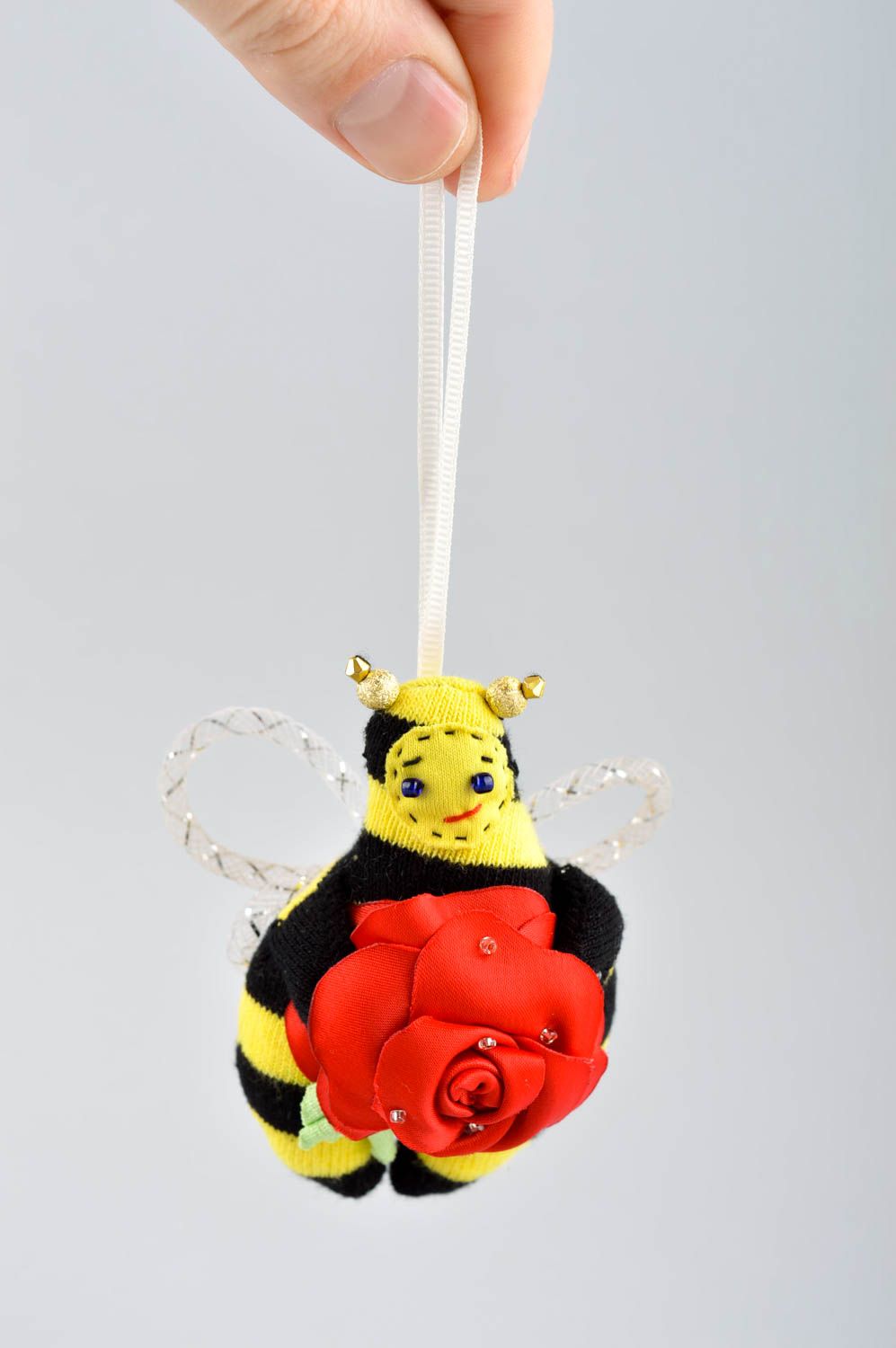 Décoration pour sapin de Noël faite main abeille en tissu Suspension décorative photo 5