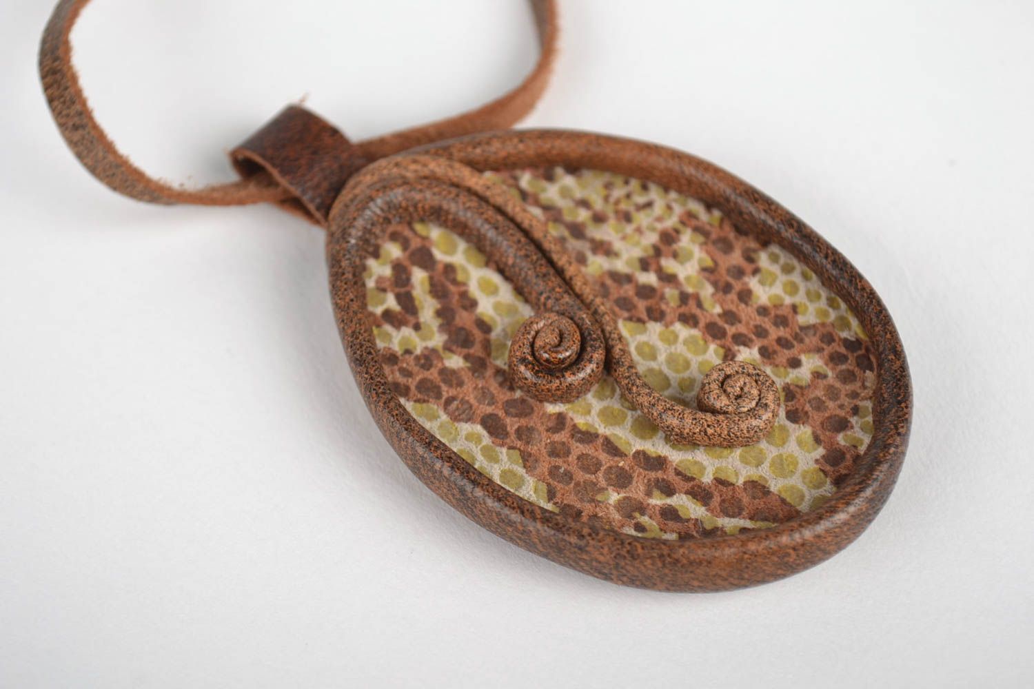 Handmade pendant leather pendant designer pendant unusual gift leather jewelry photo 3