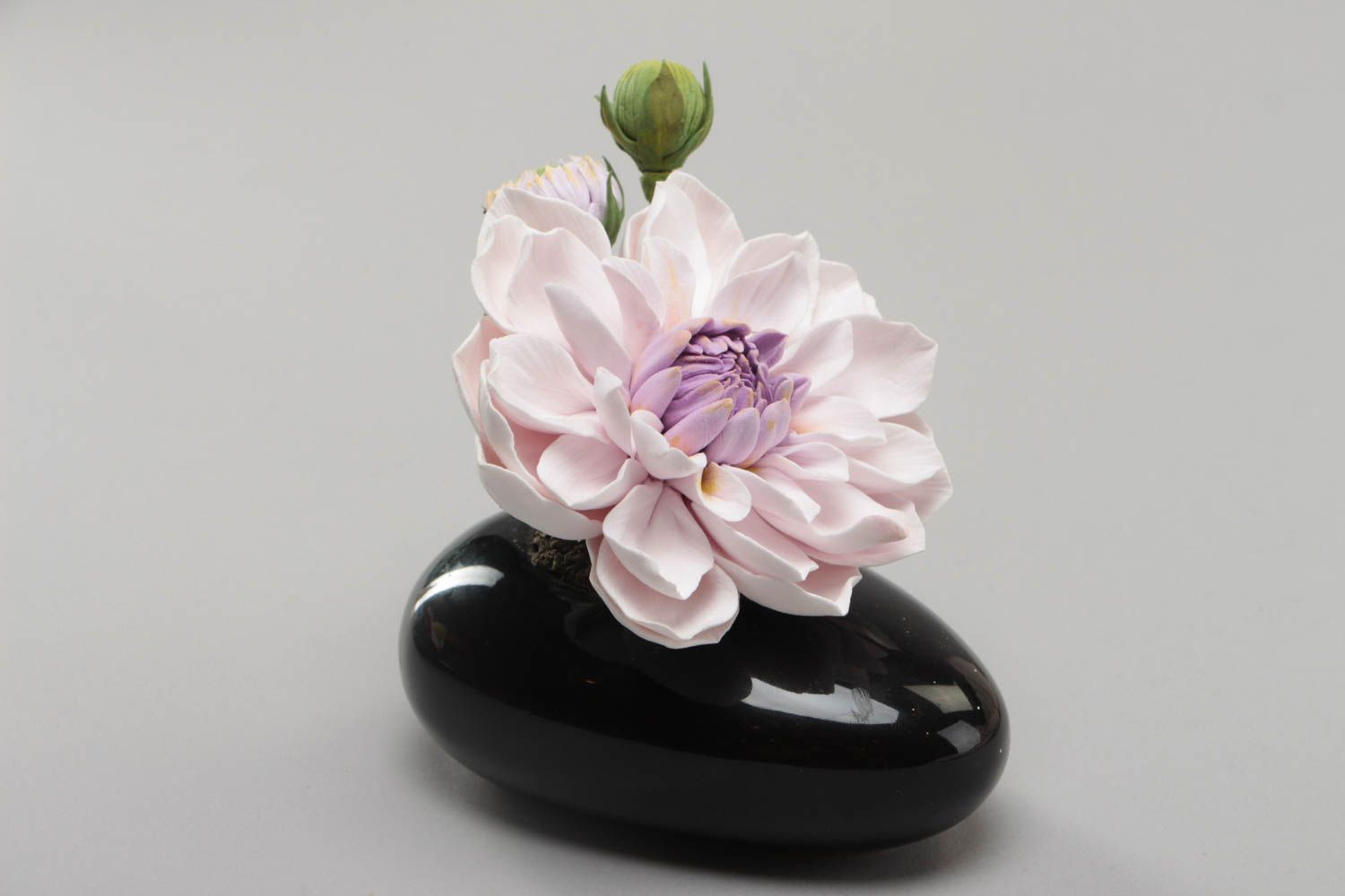 Fleur artificielle dahlia rose en pâte polymère faite main décorative originale photo 2
