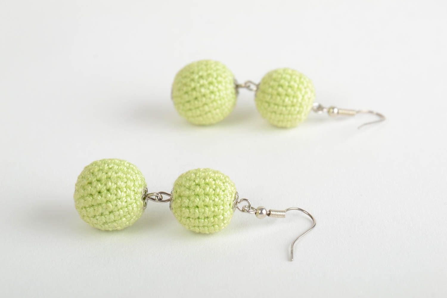 Handmade designer beautiful crochet ball earrings of gentle color photo 5