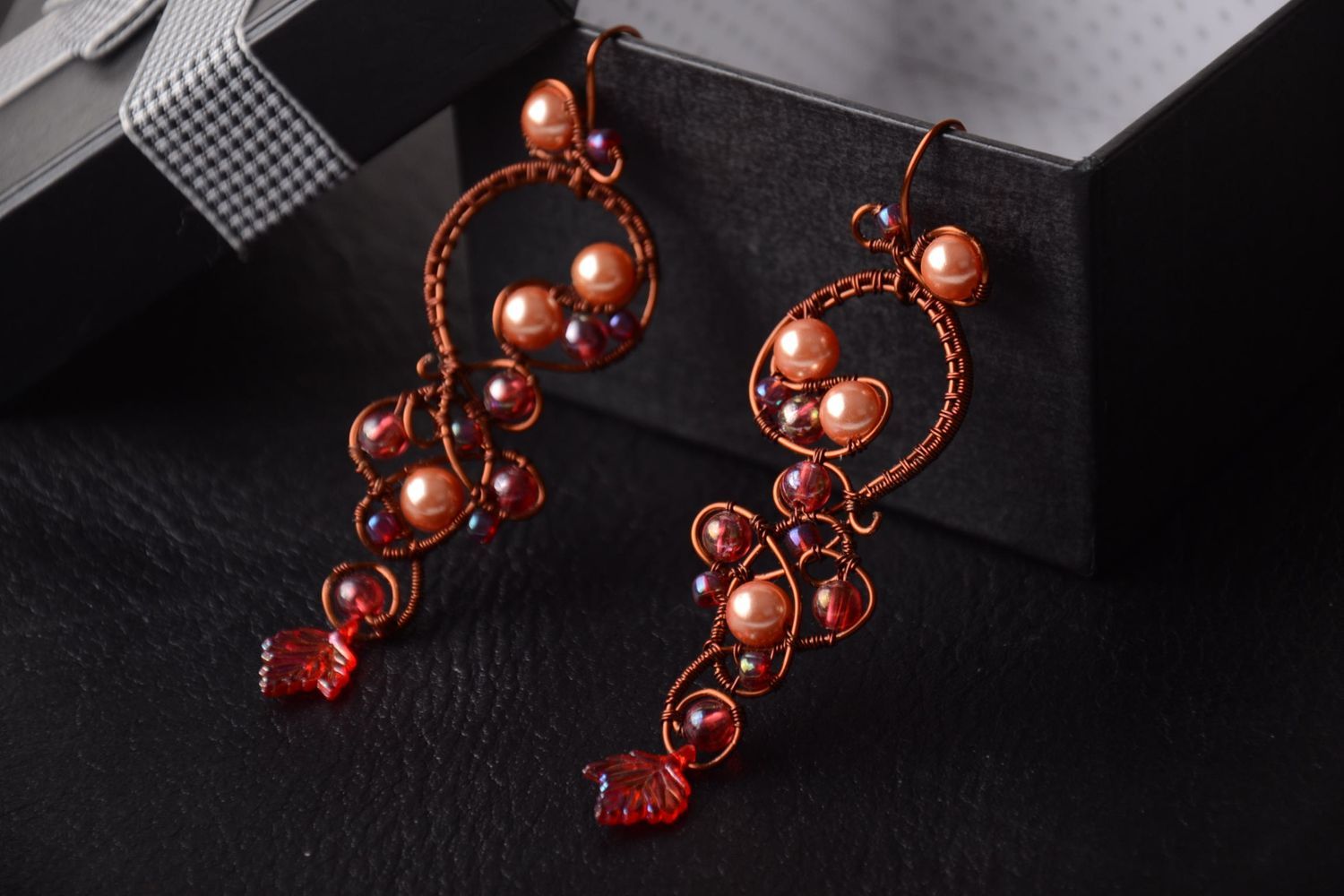 Handmade long beaded earrings designer dangling earrings pink jewelry photo 1