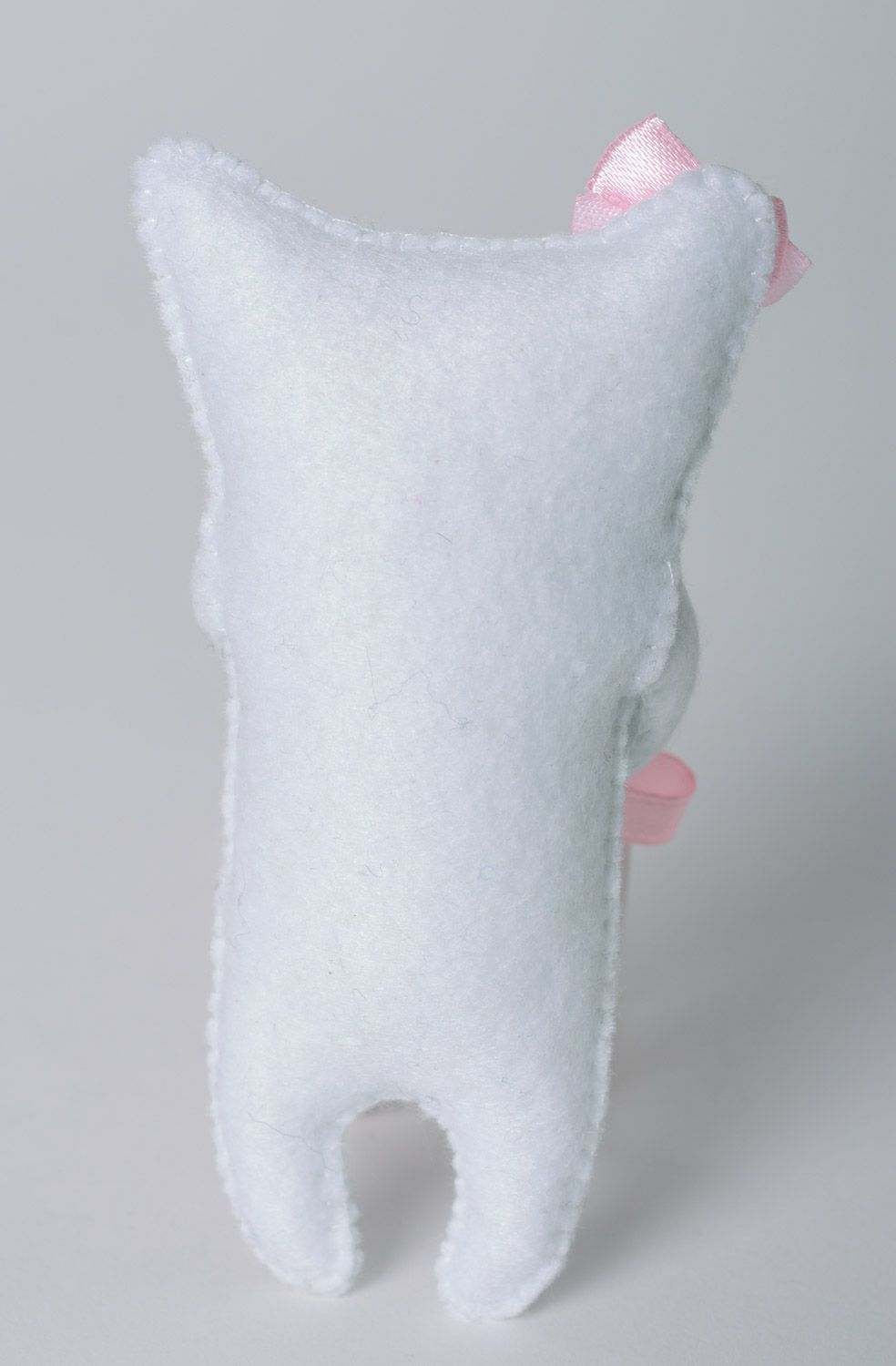 Handmade interior designer soft toy made of felt white cat with flowers  photo 5
