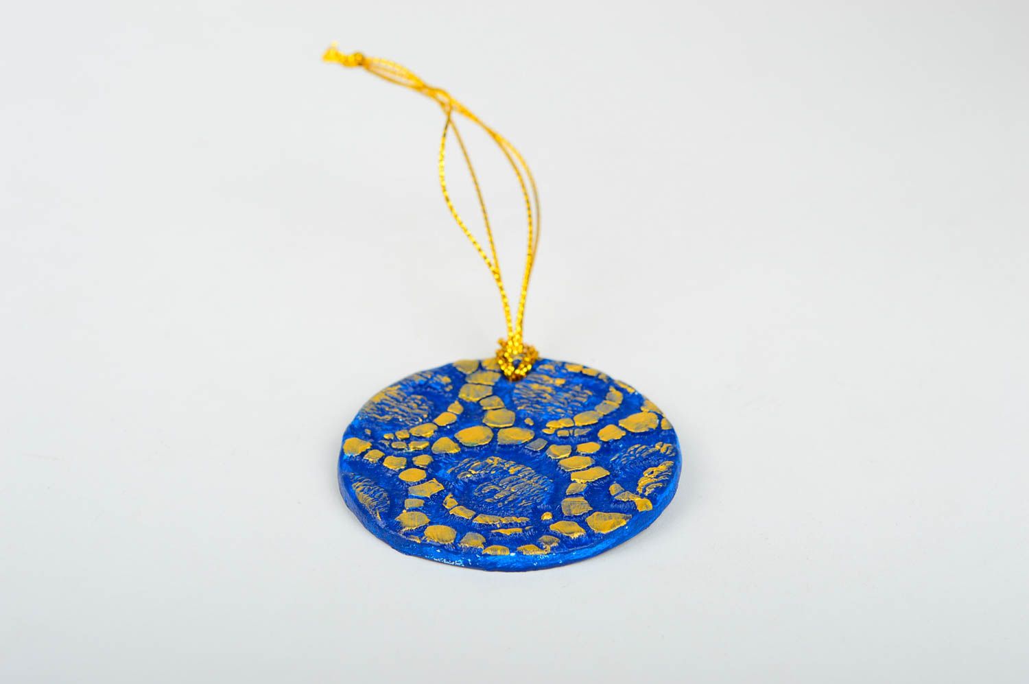 Игрушка на елку handmade декор для дома игрушка из глины расписная синяя фото 3